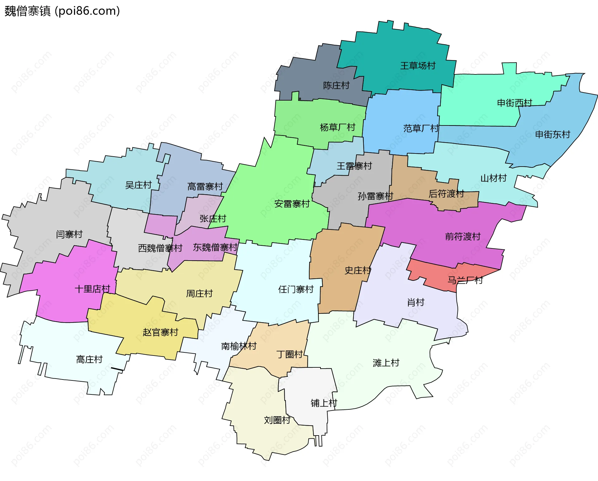 魏僧寨镇边界地图(五级行政区划)