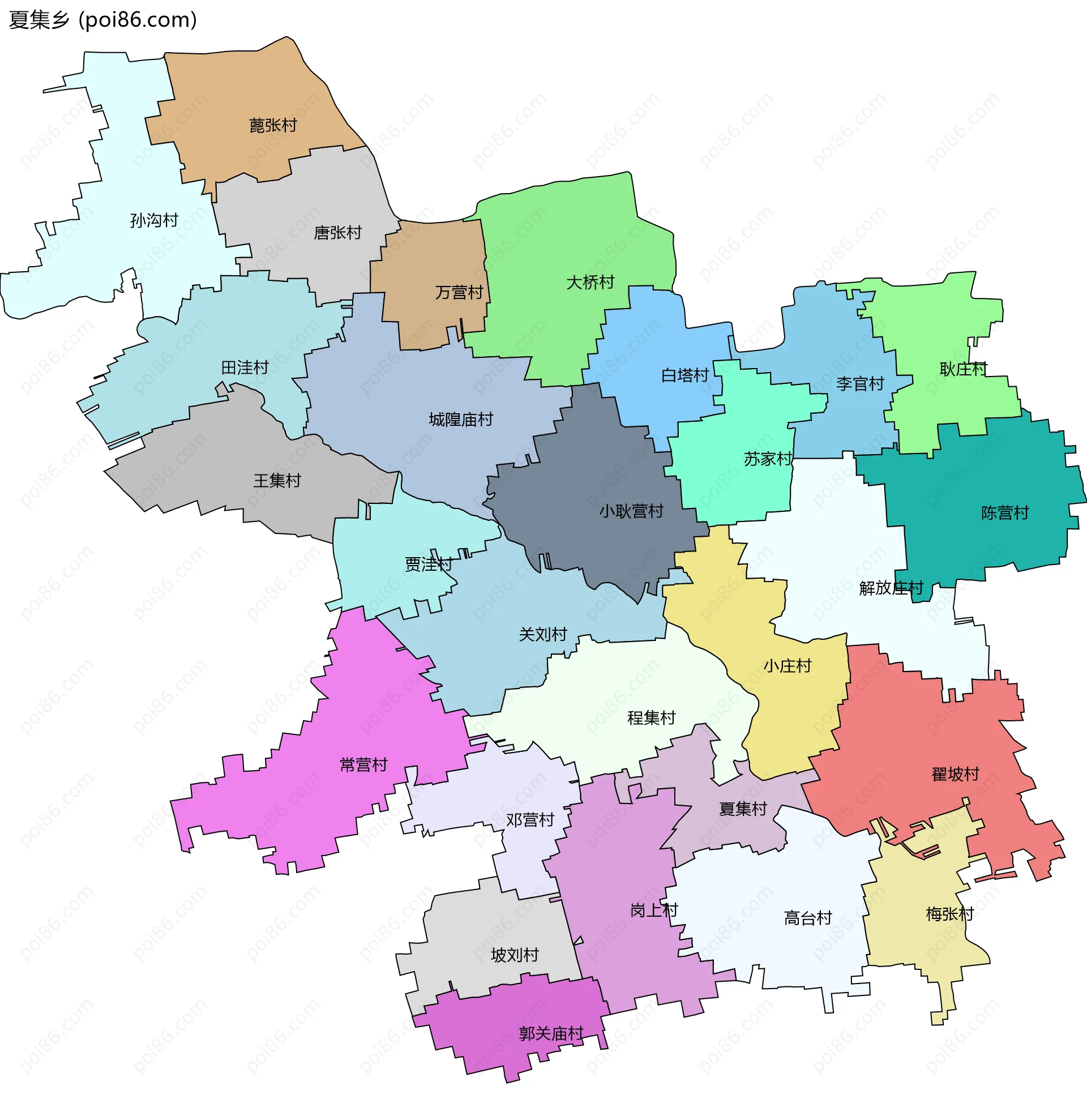 夏集乡边界地图(五级行政区划)