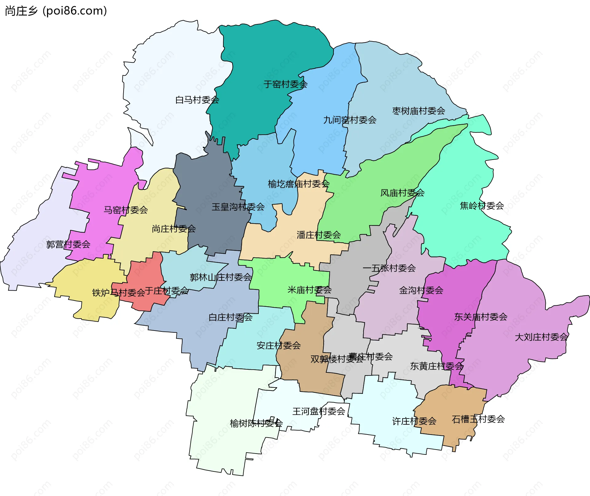 尚庄乡边界地图(五级行政区划)