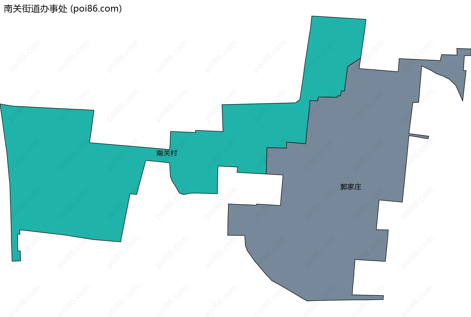 南关街道办事处边界地图(五级行政区划)