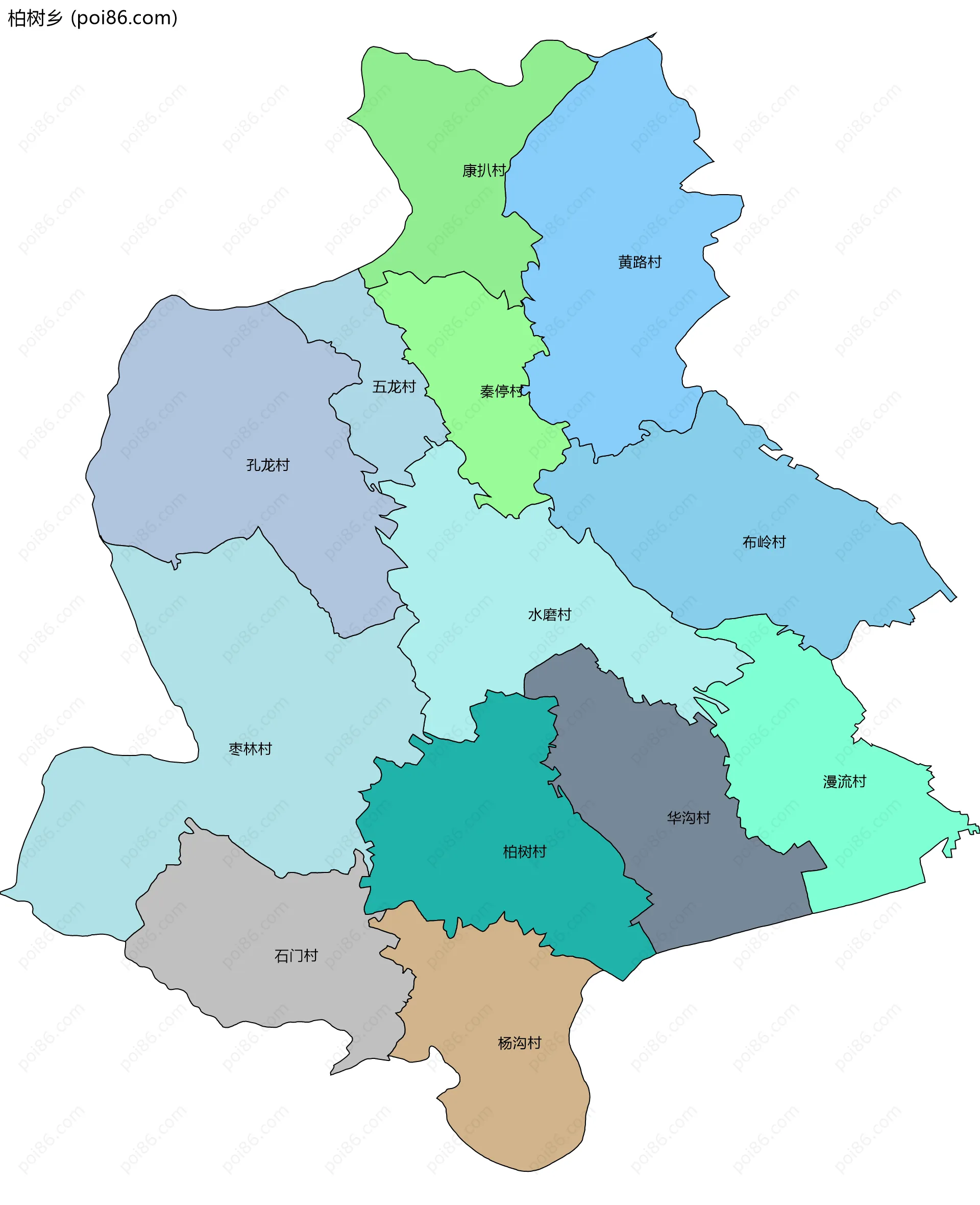 柏树乡边界地图(五级行政区划)