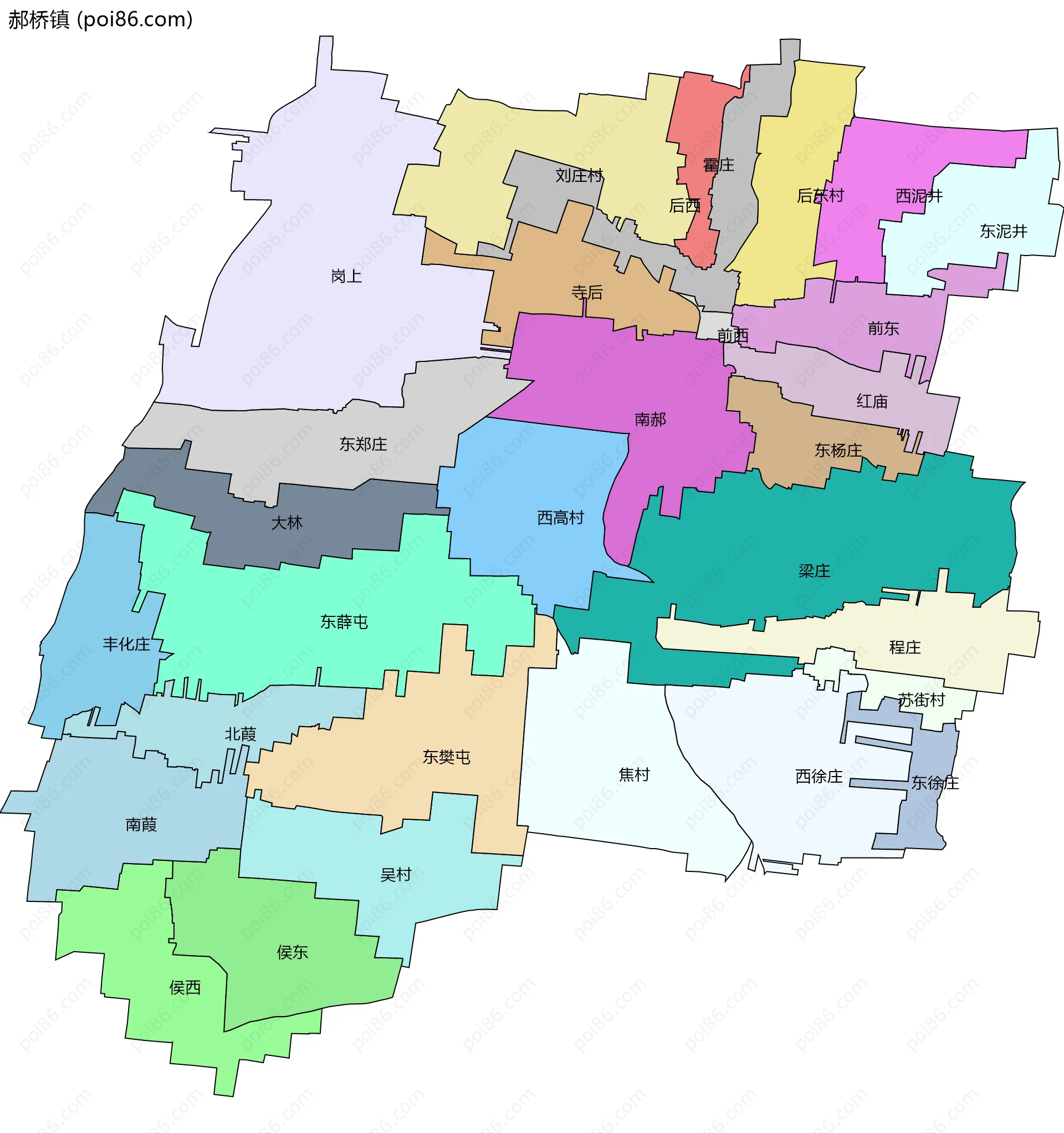 郝桥镇边界地图(五级行政区划)