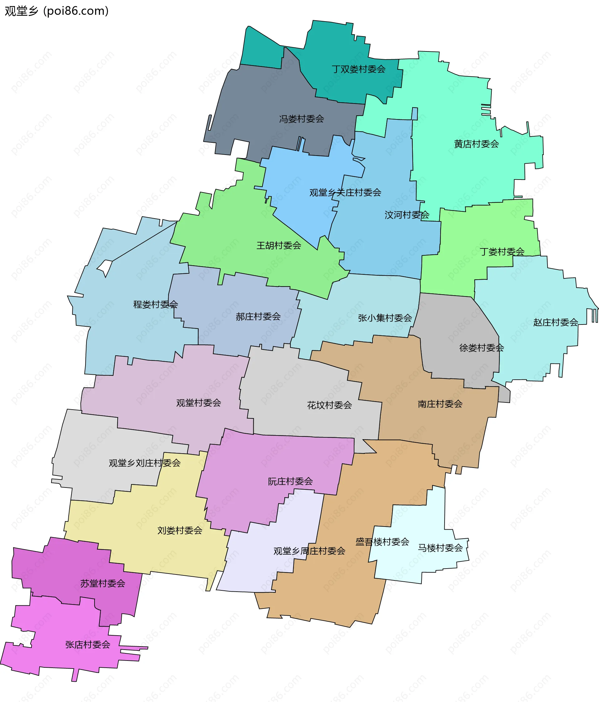 观堂乡边界地图(五级行政区划)