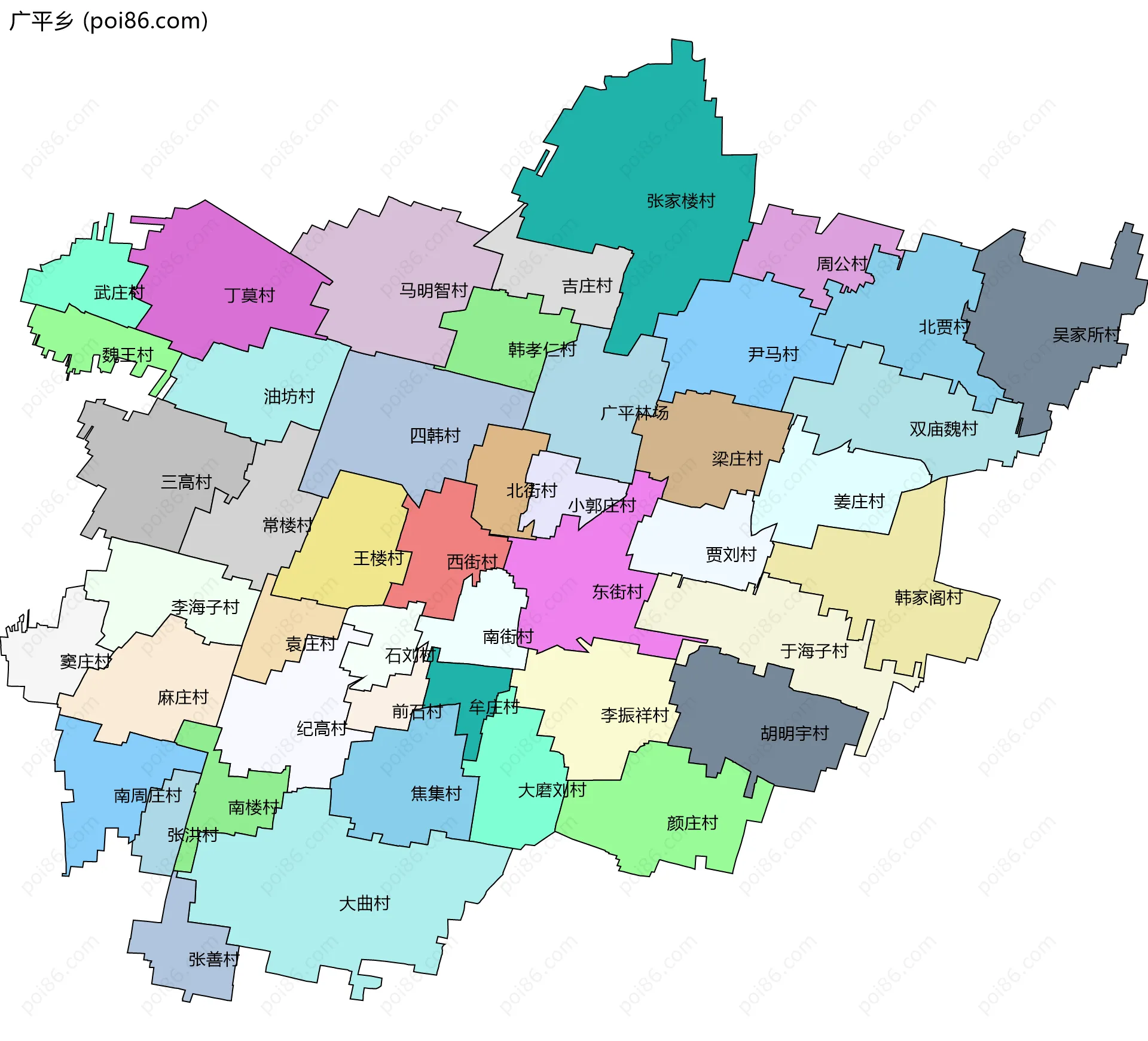 广平乡边界地图(五级行政区划)