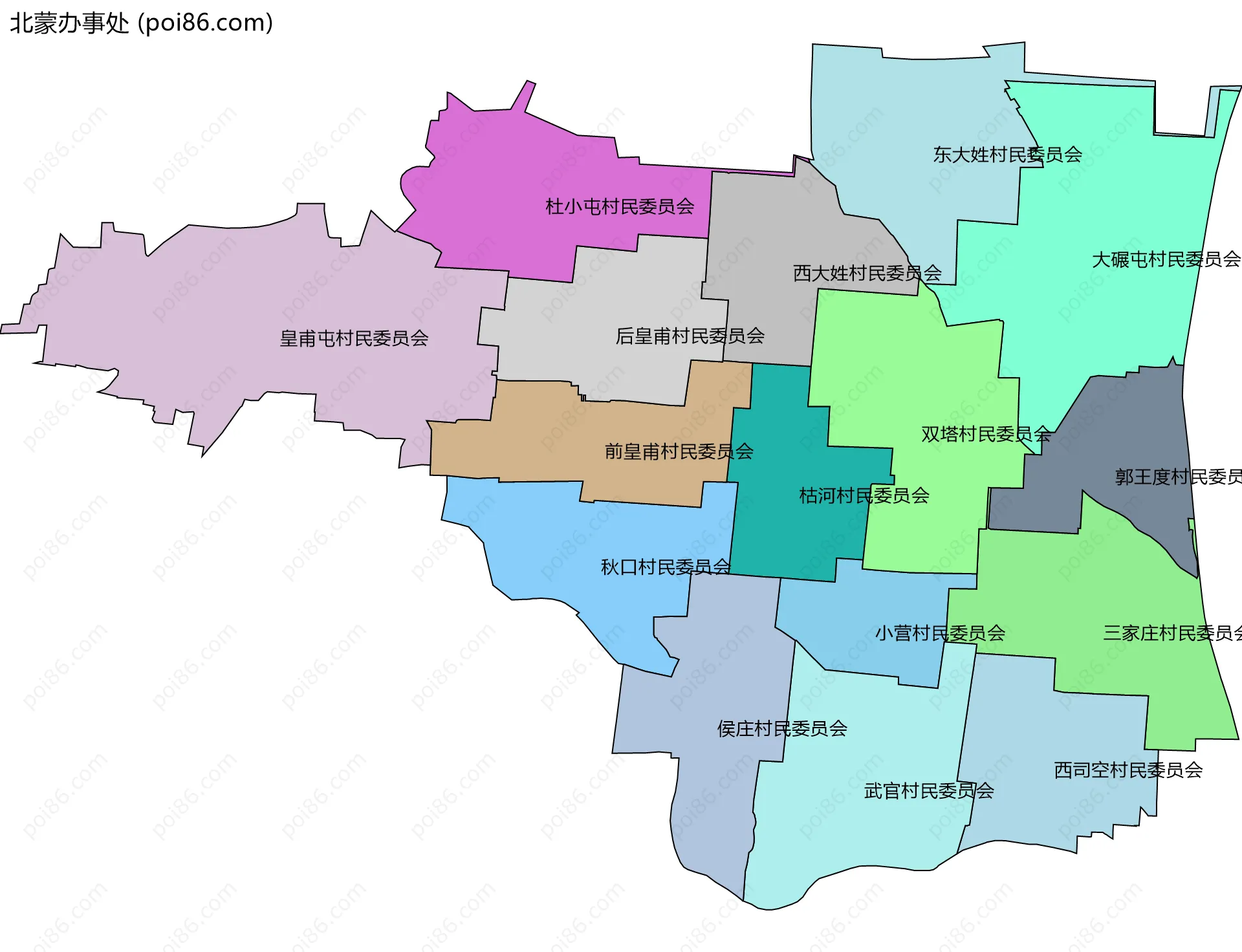 北蒙办事处边界地图(五级行政区划)