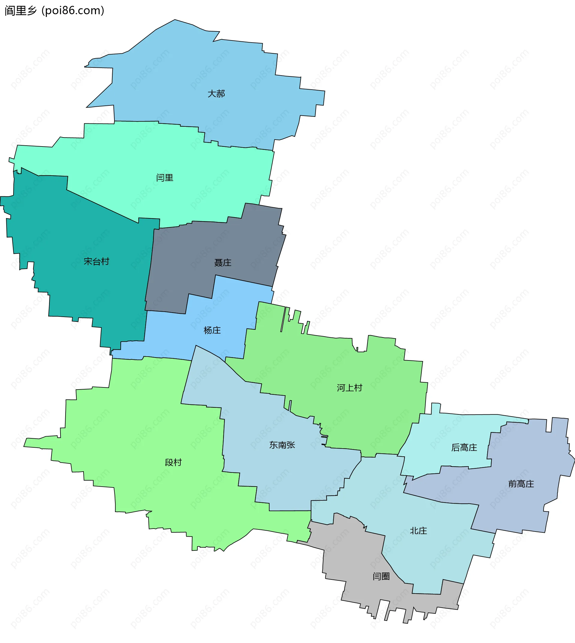 阎里乡边界地图(五级行政区划)