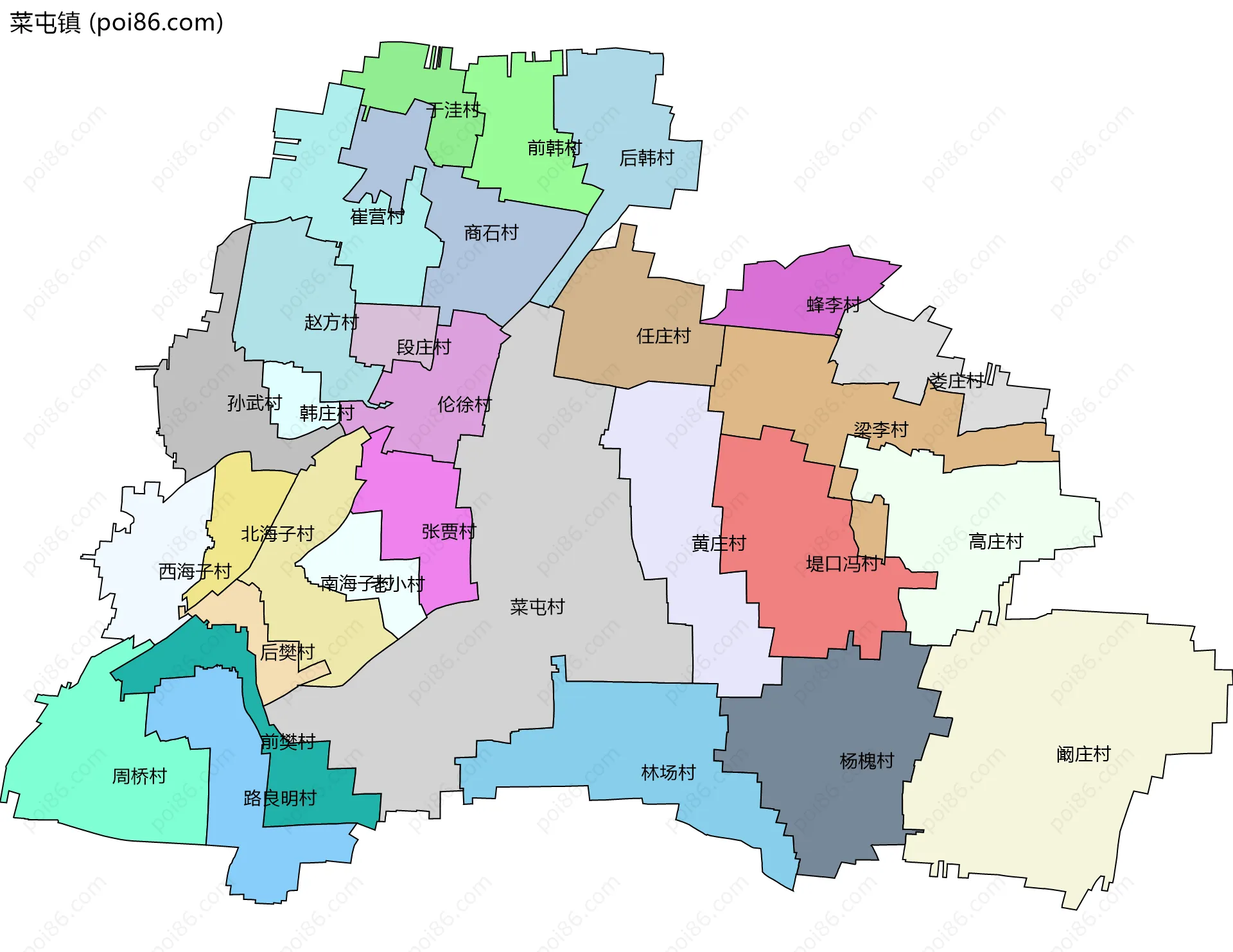 菜屯镇边界地图(五级行政区划)