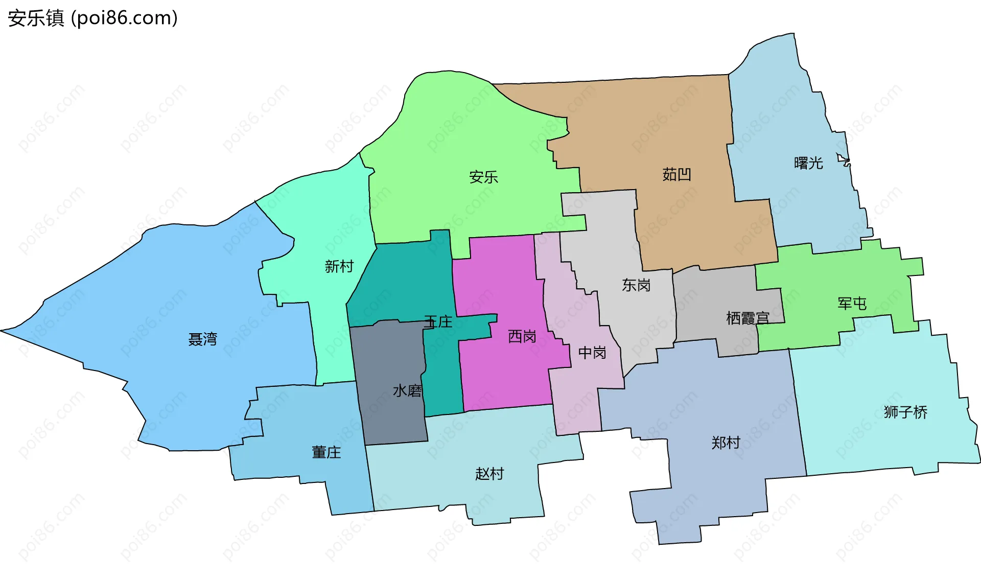 安乐镇边界地图(五级行政区划)