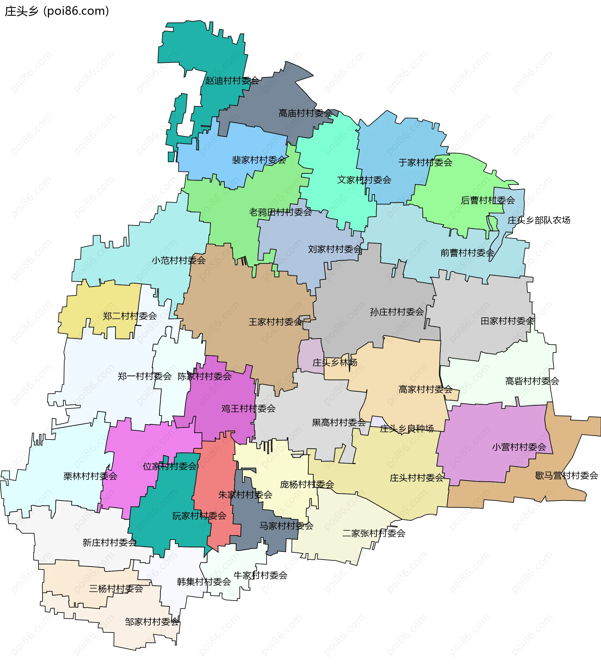 庄头乡边界地图(五级行政区划)