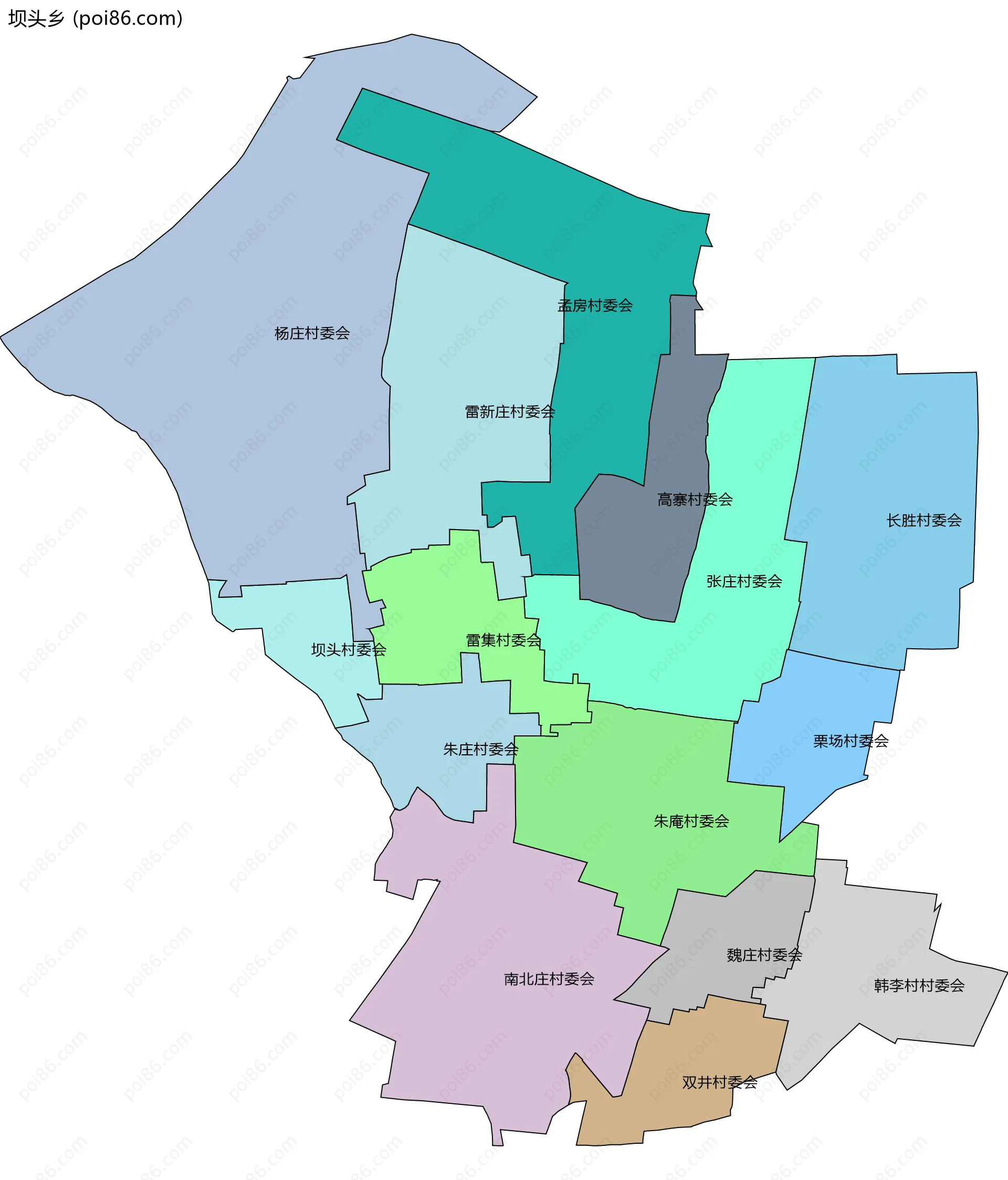 坝头乡边界地图(五级行政区划)