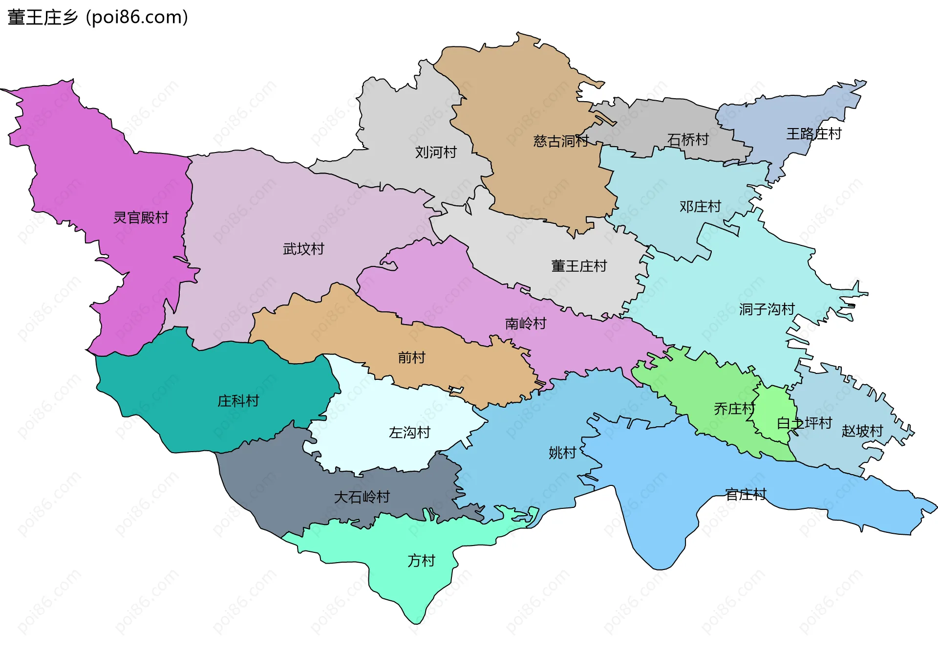 董王庄乡边界地图(五级行政区划)