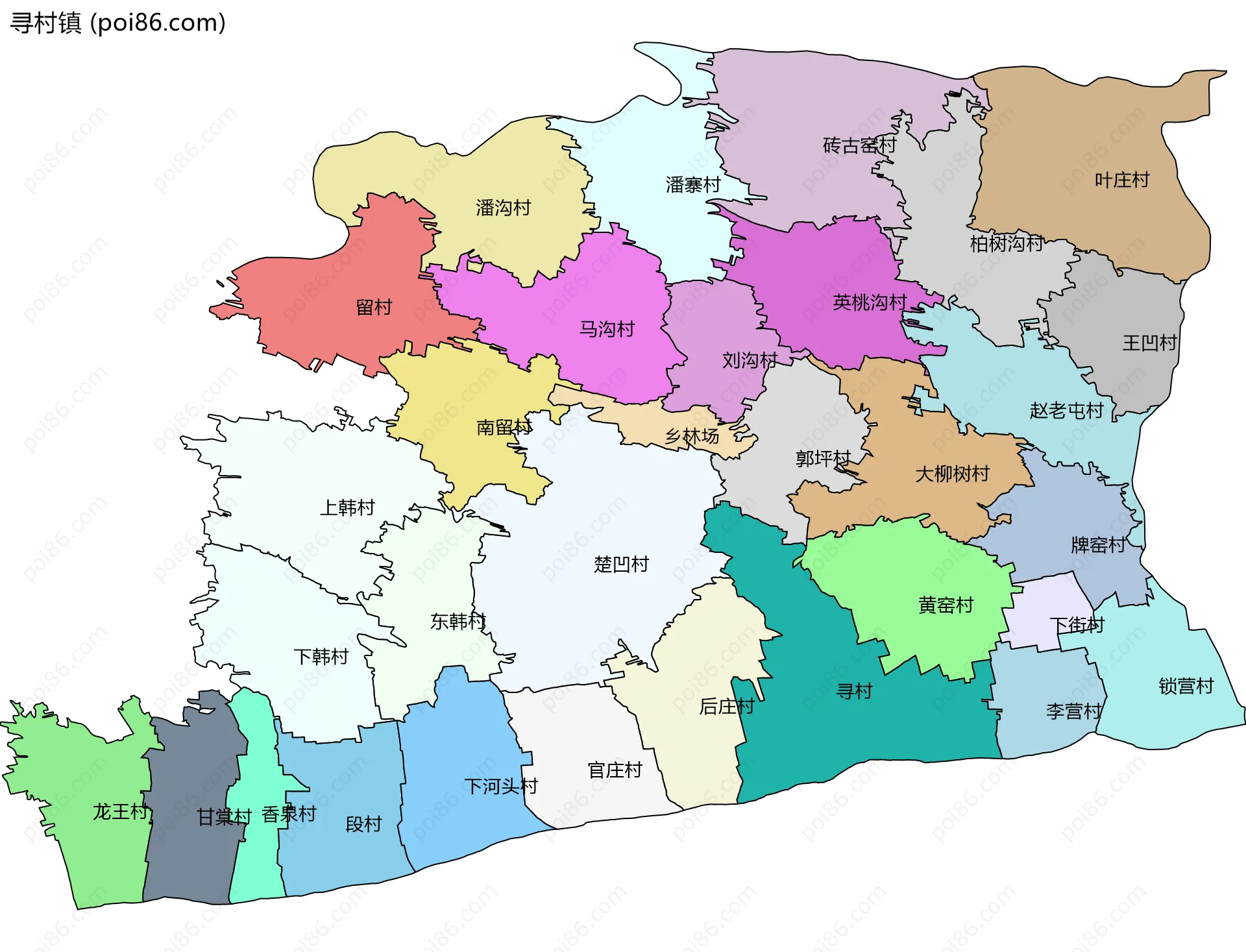 寻村镇边界地图(五级行政区划)