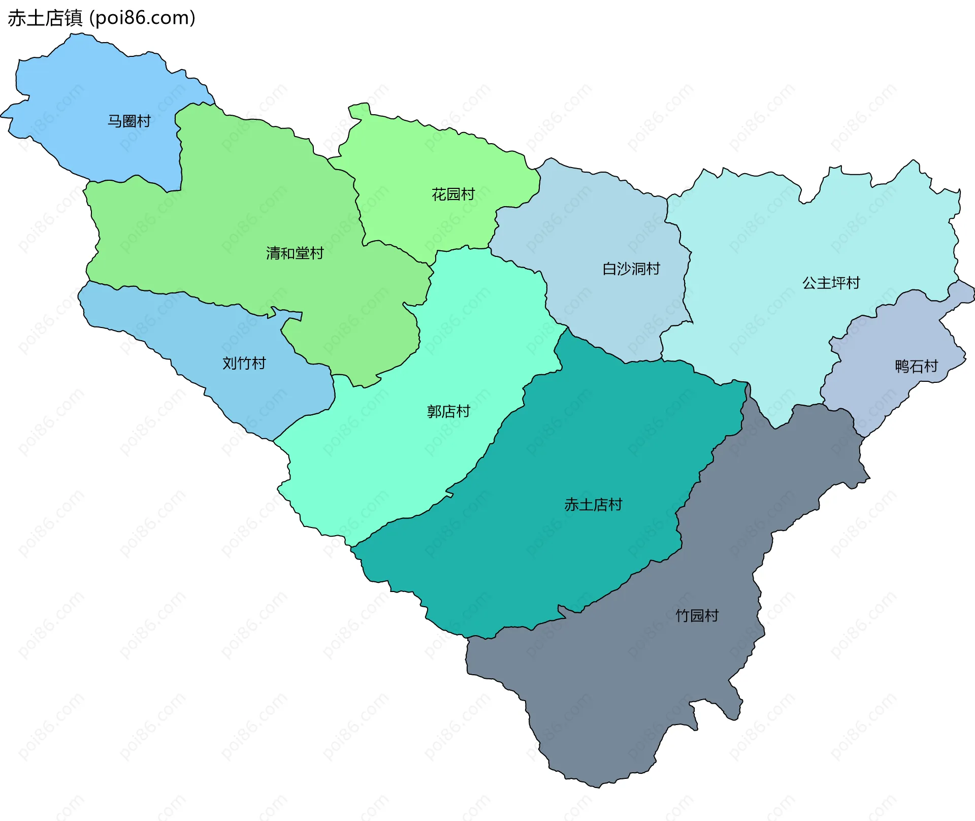 赤土店镇边界地图(五级行政区划)