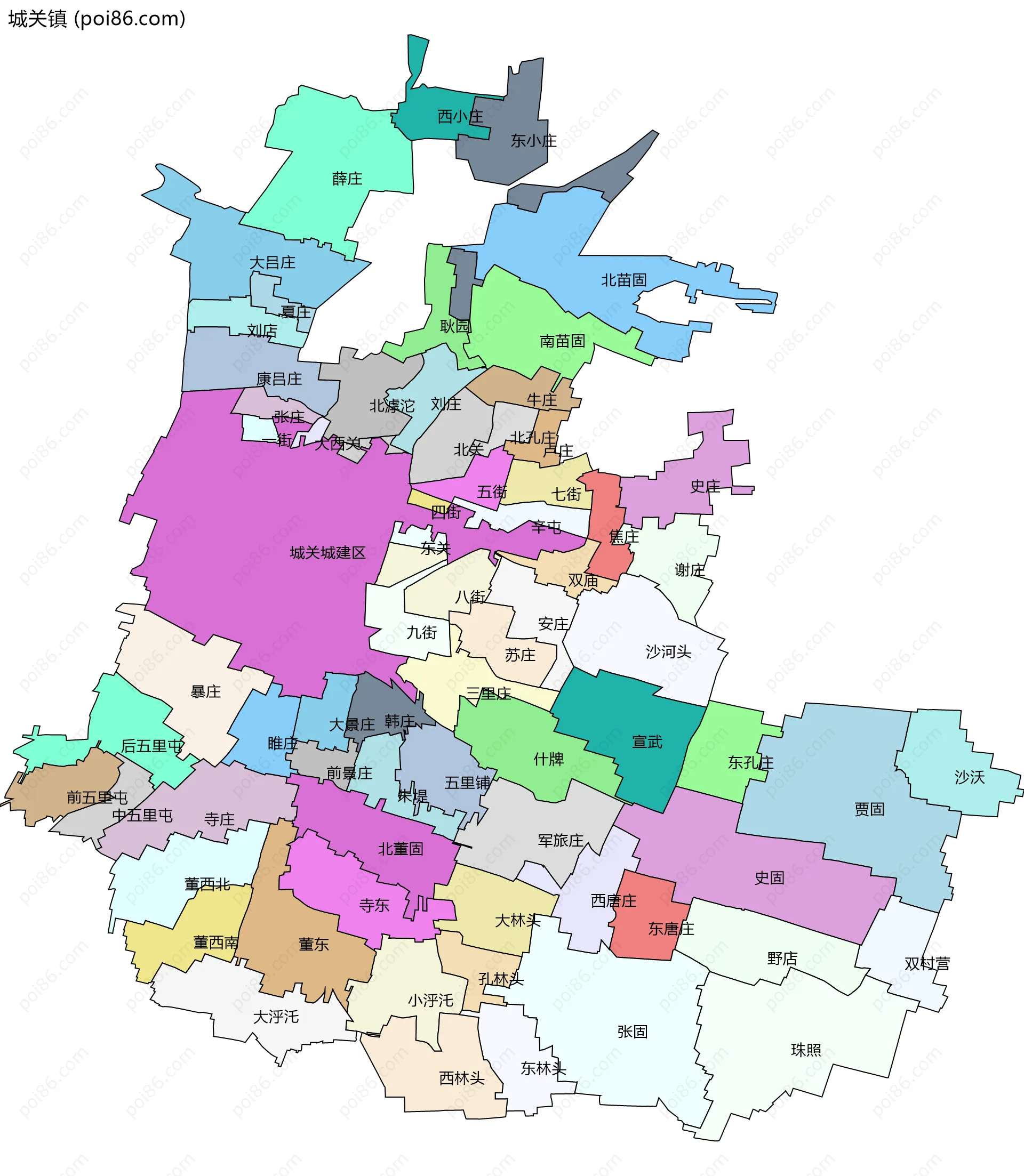 城关镇边界地图(五级行政区划)