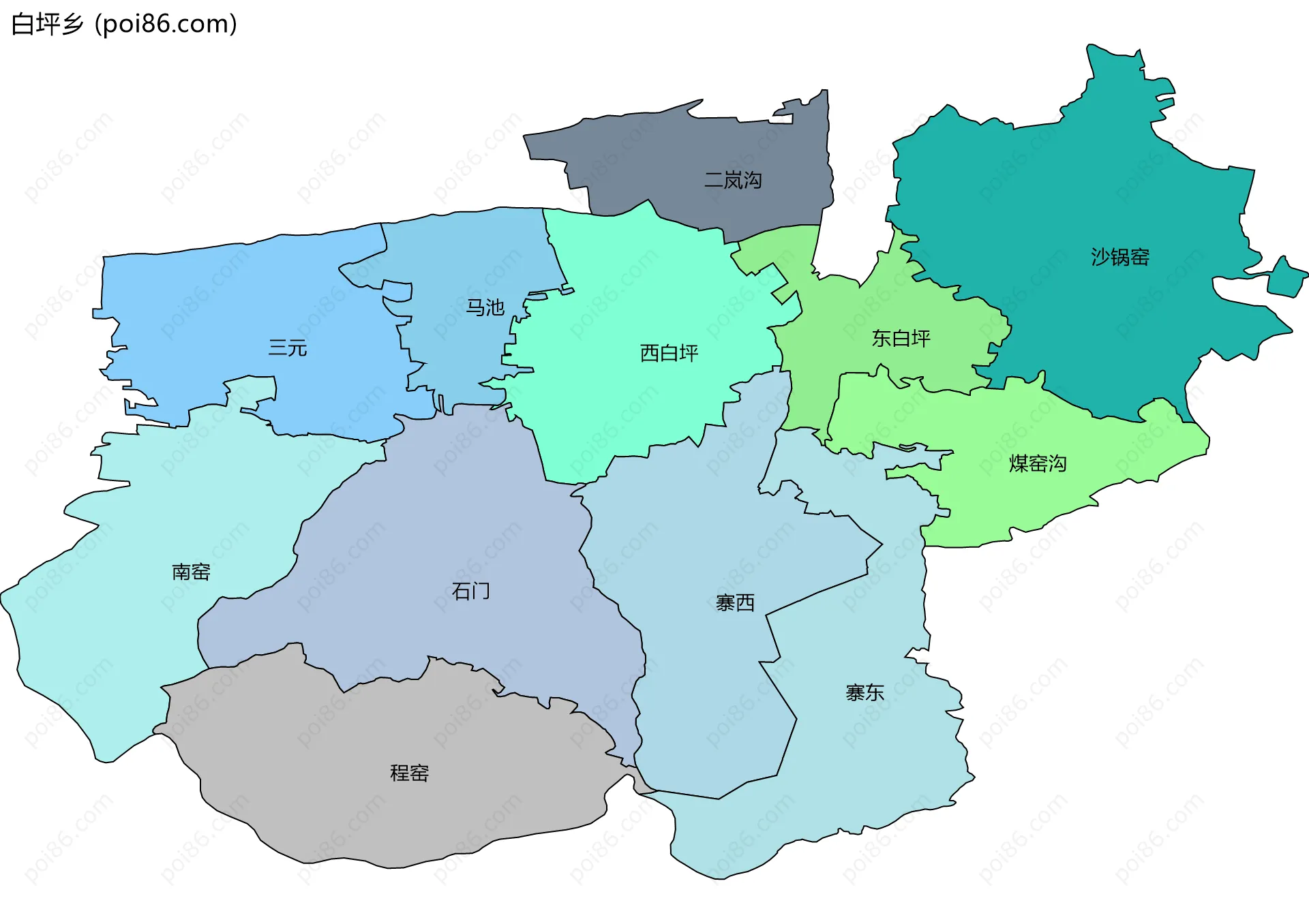 白坪乡边界地图(五级行政区划)