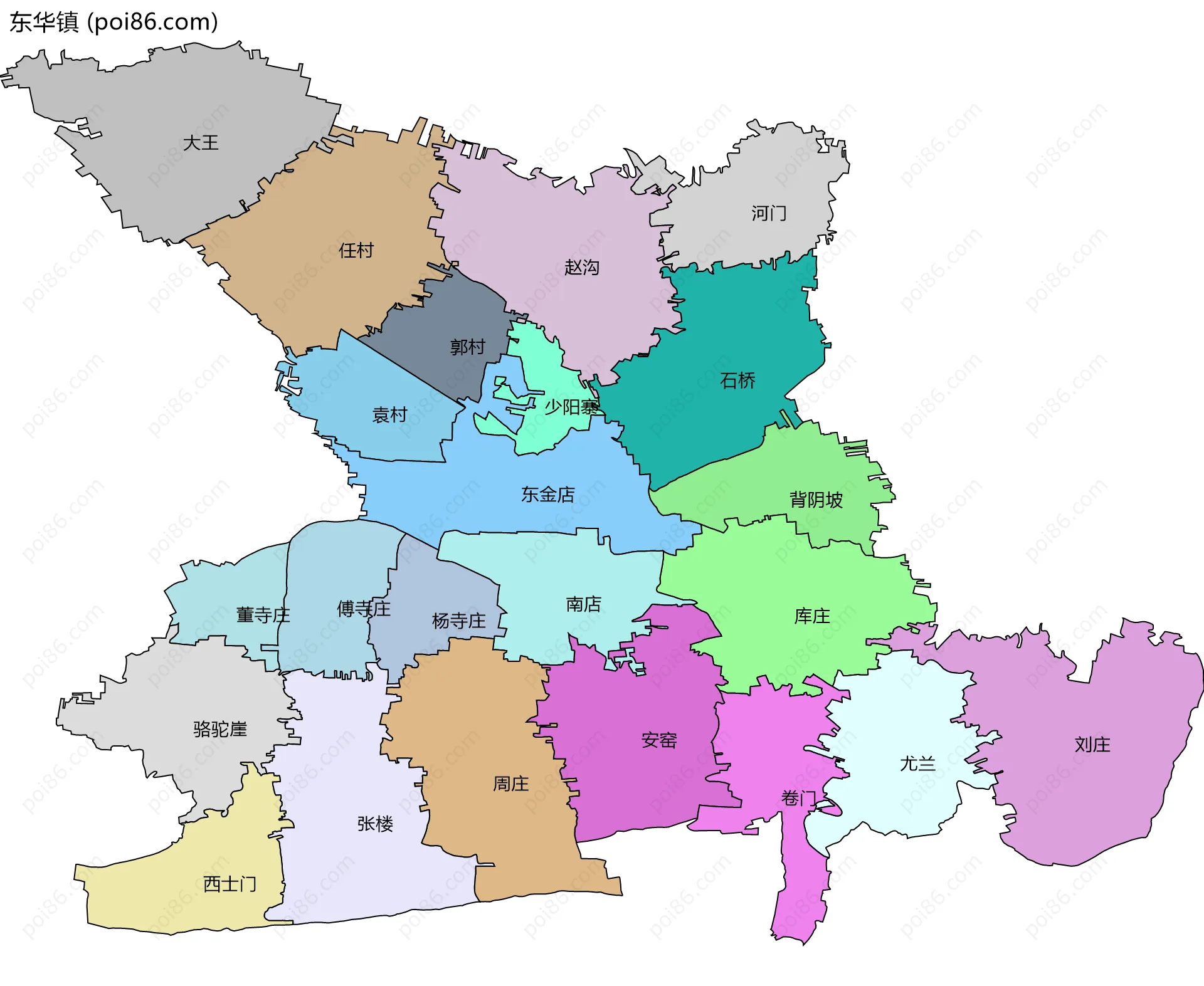 东华镇边界地图(五级行政区划)