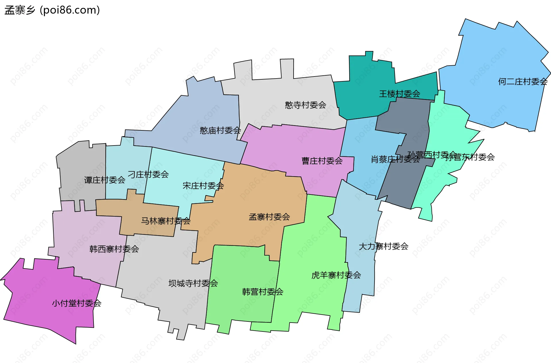 孟寨乡边界地图(五级行政区划)