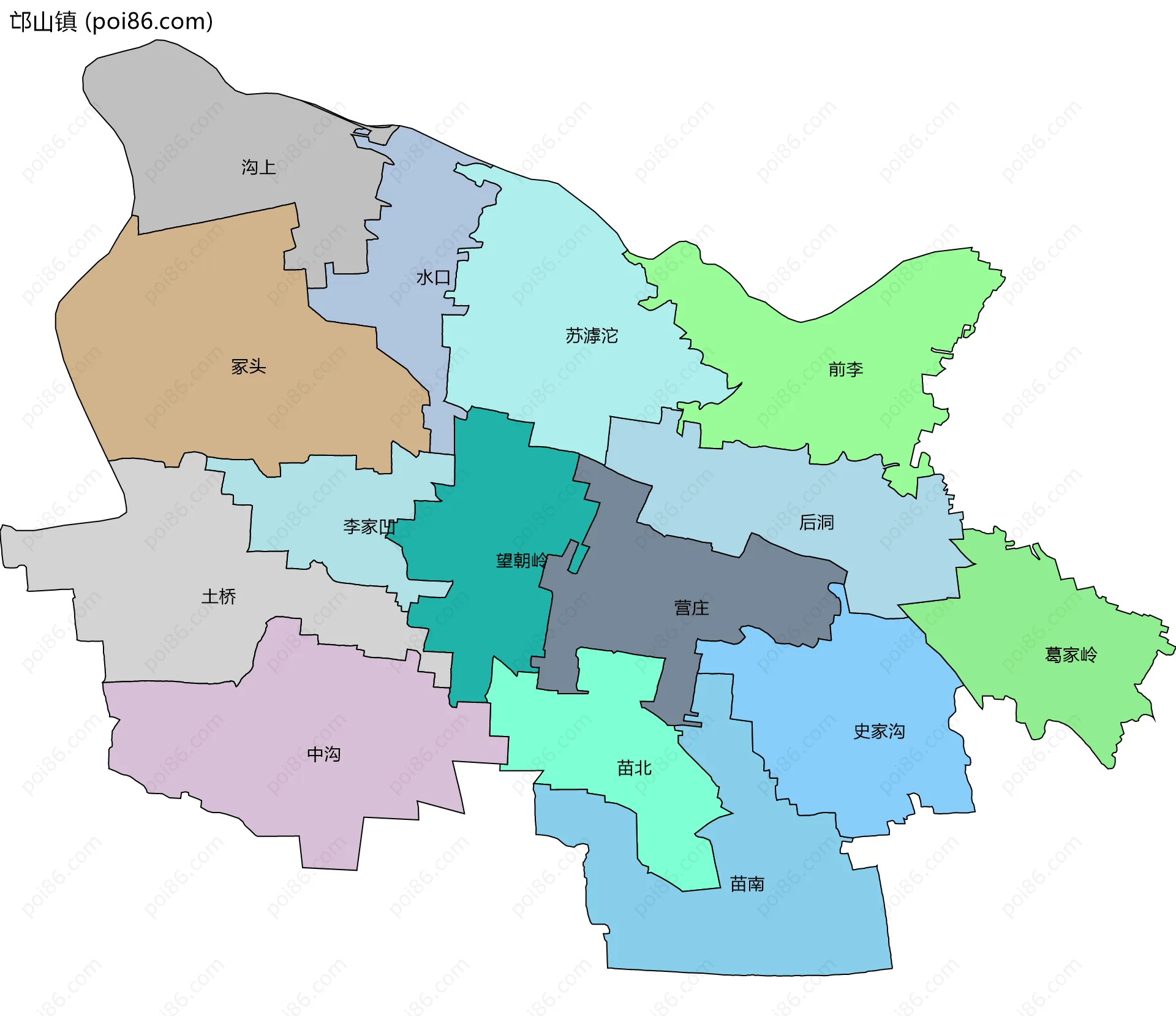 邙山镇边界地图(五级行政区划)