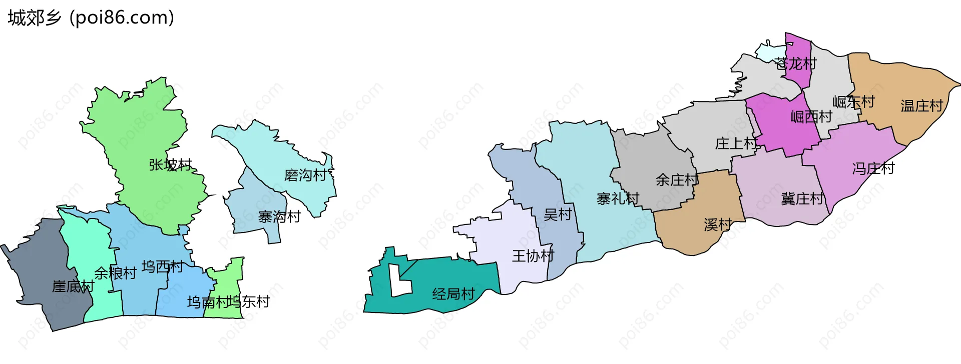 城郊乡边界地图(五级行政区划)