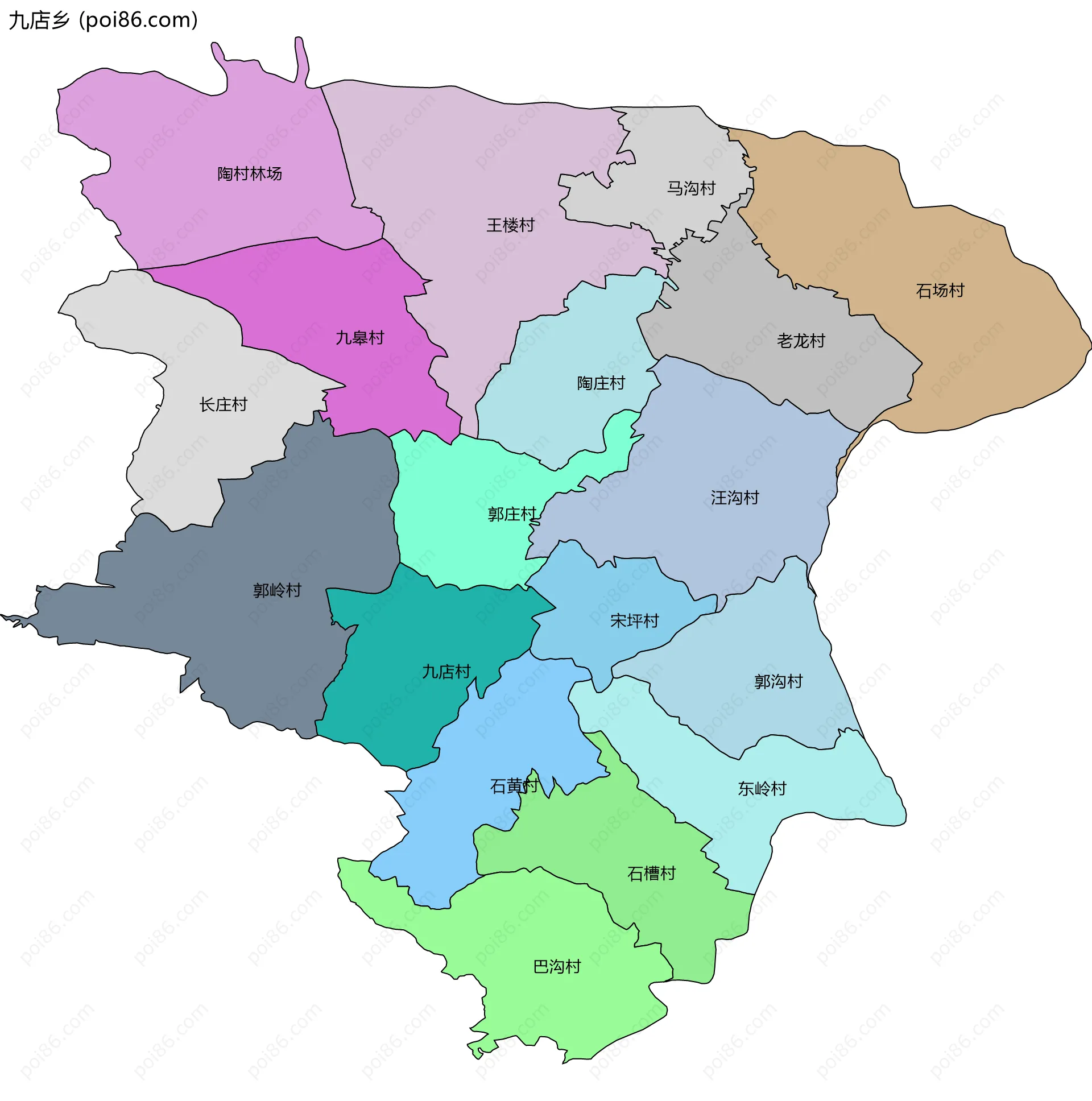 九店乡边界地图(五级行政区划)