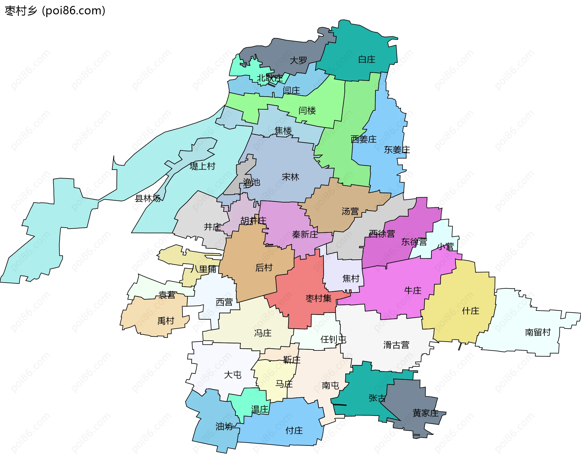 枣村乡边界地图(五级行政区划)