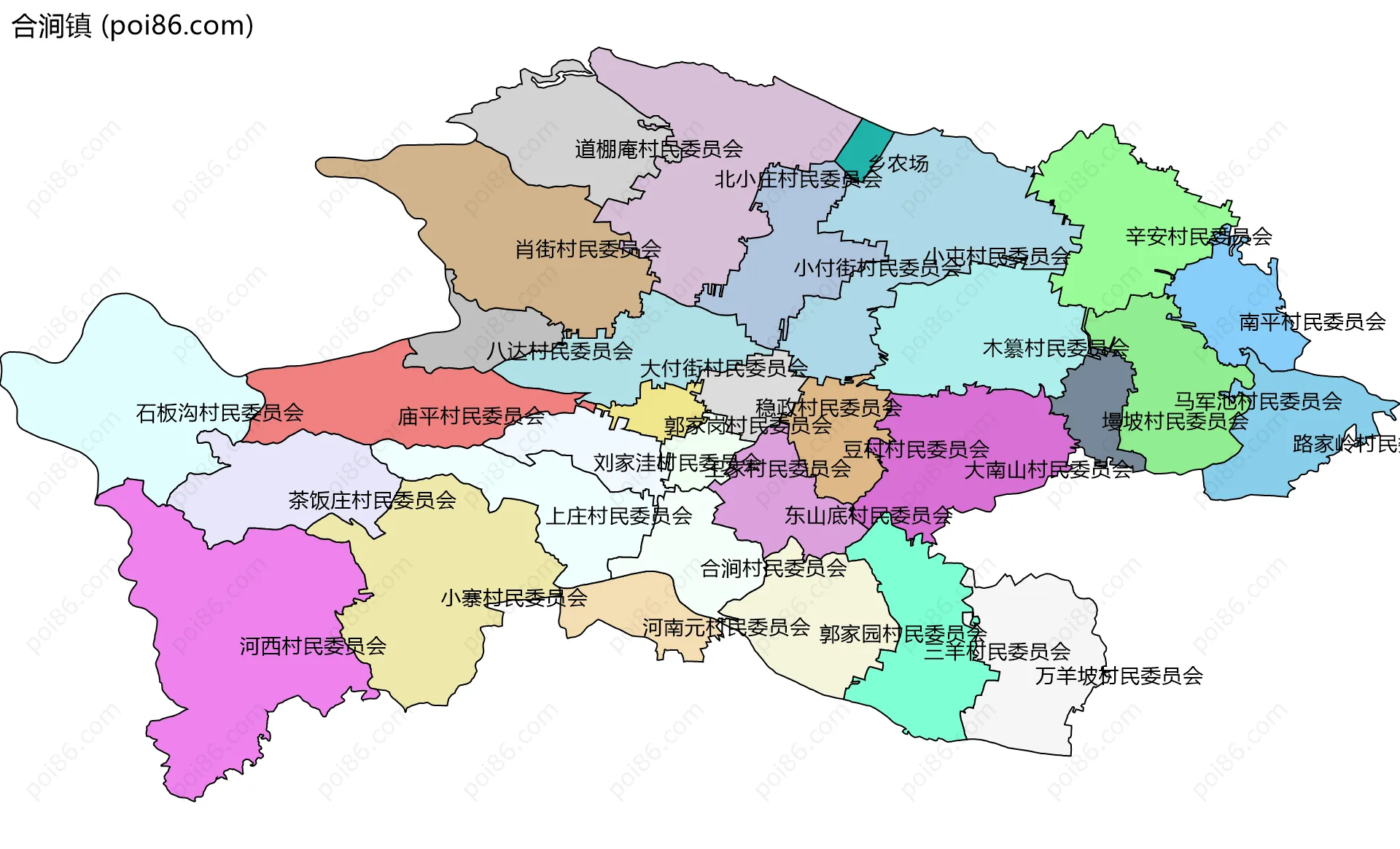 合涧镇边界地图(五级行政区划)