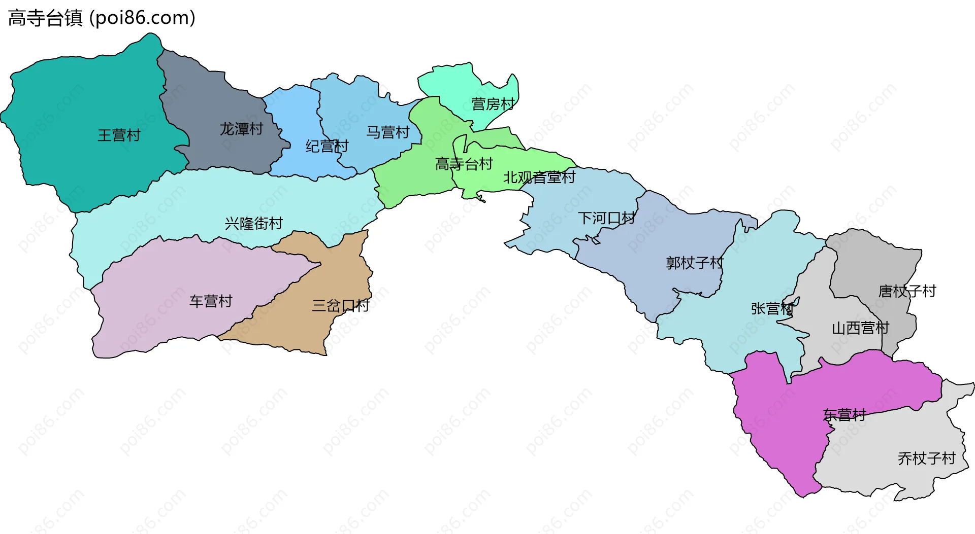 高寺台镇边界地图(五级行政区划)