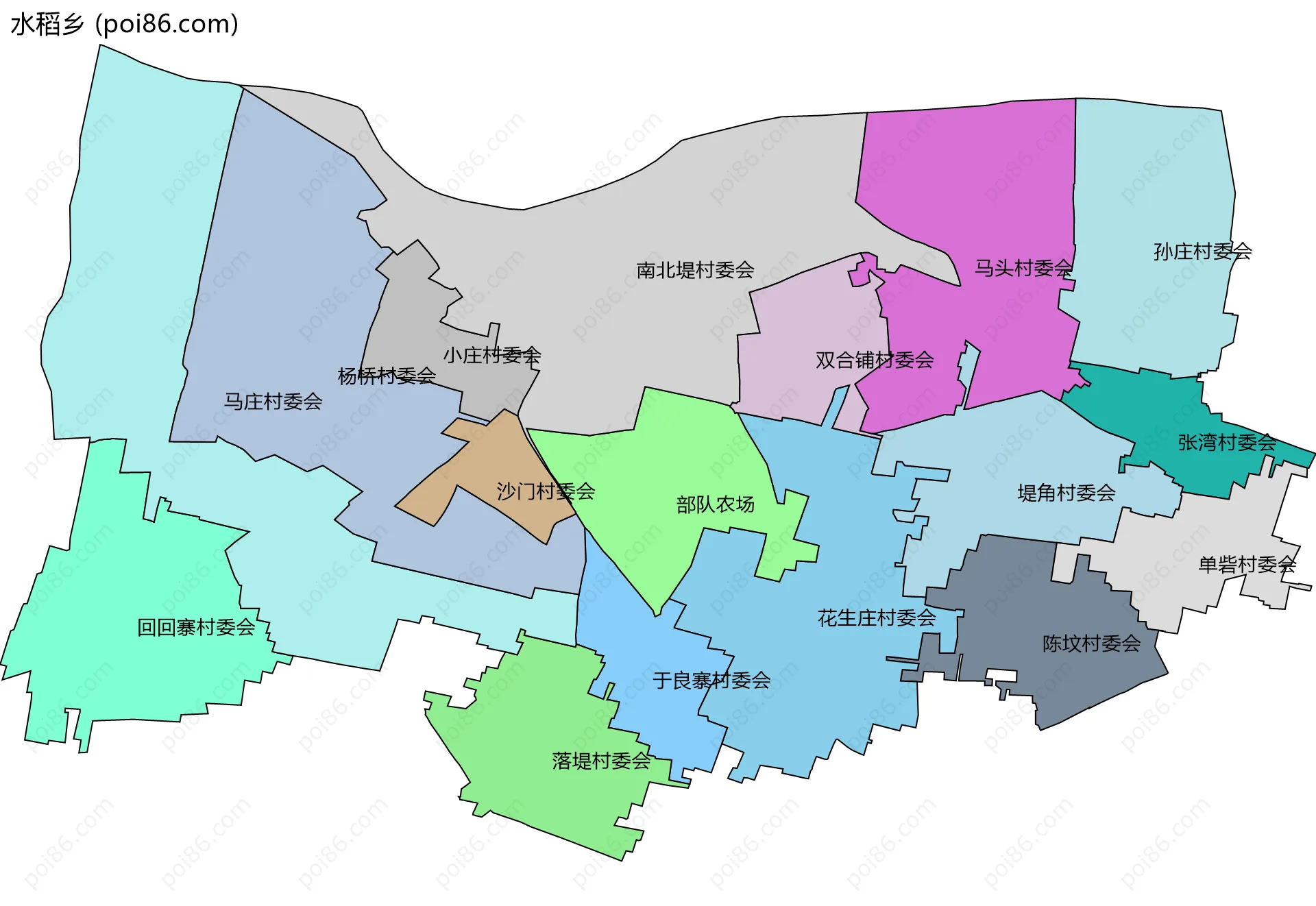 水稻乡边界地图(五级行政区划)