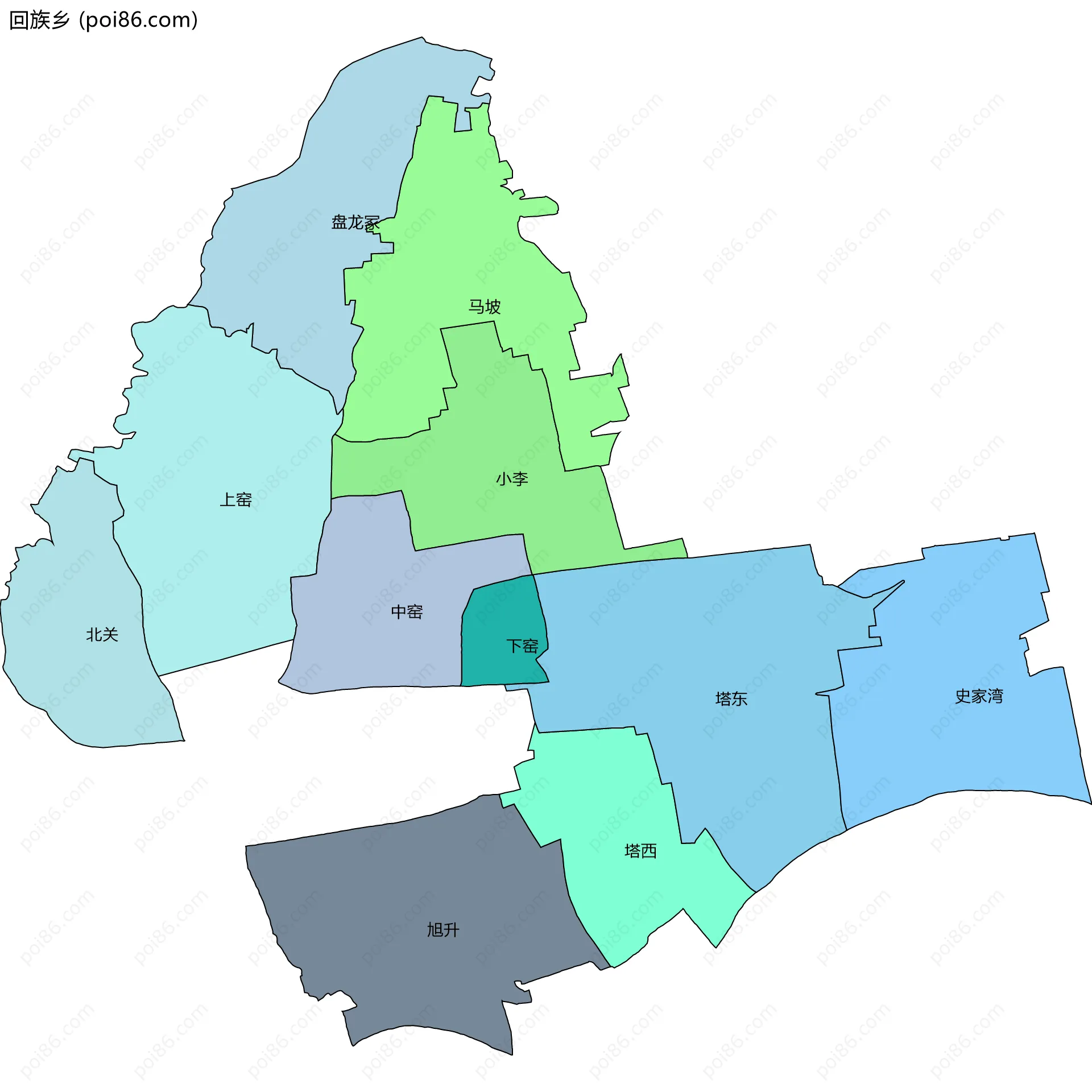 回族乡边界地图(五级行政区划)