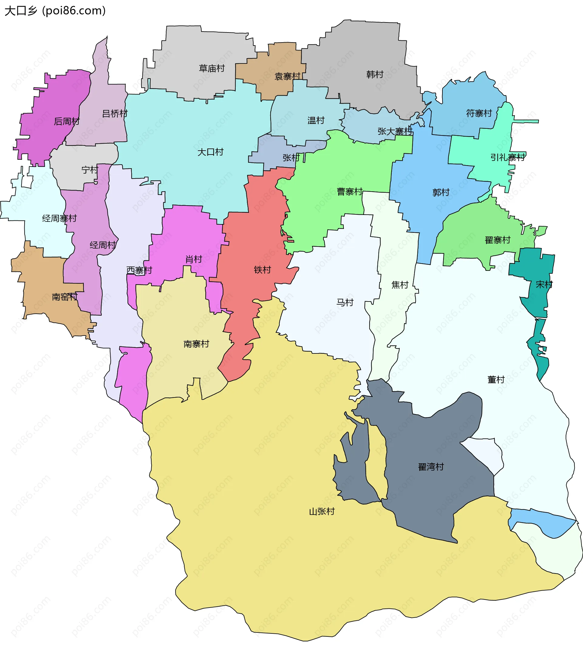 大口乡边界地图(五级行政区划)