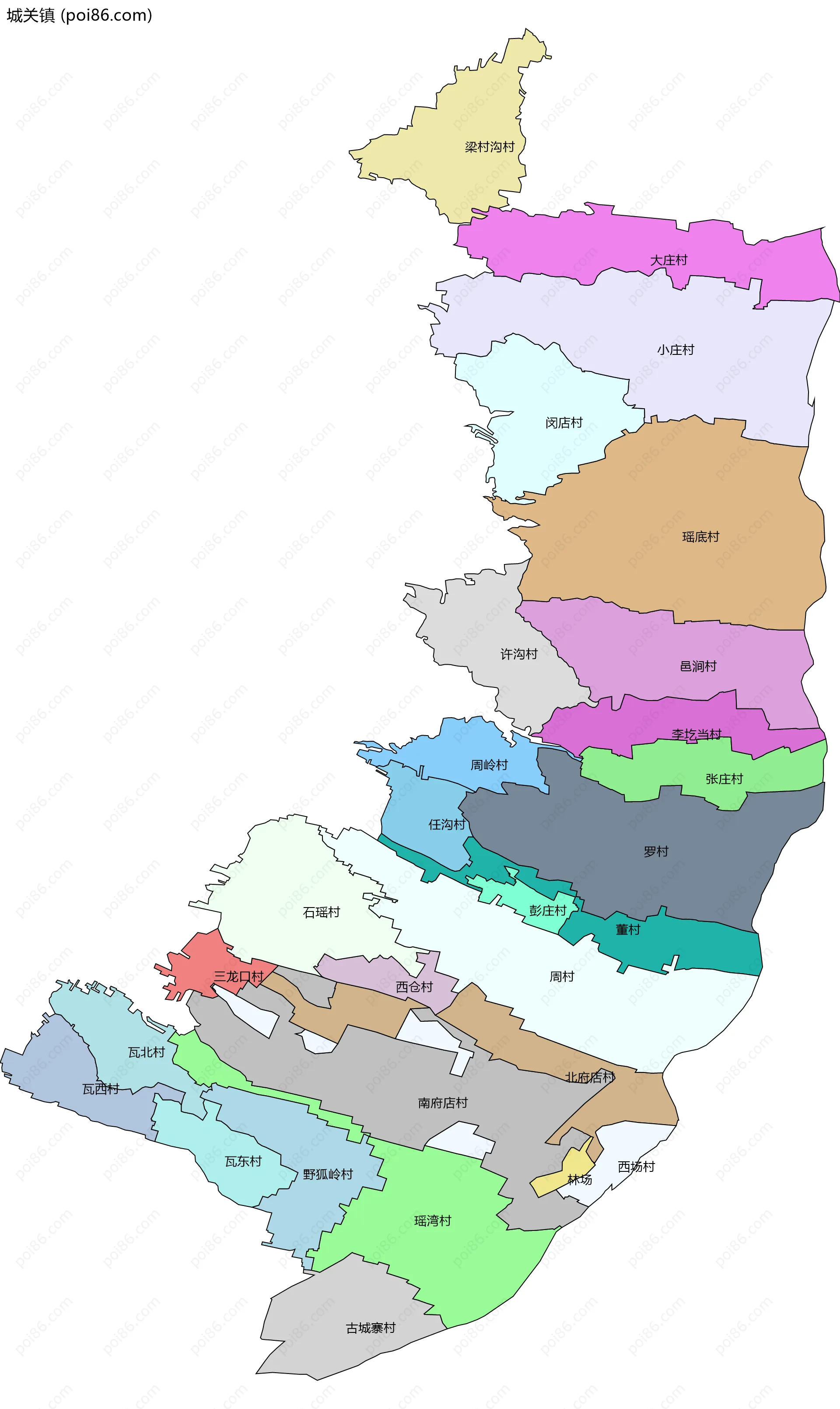 城关镇边界地图(五级行政区划)