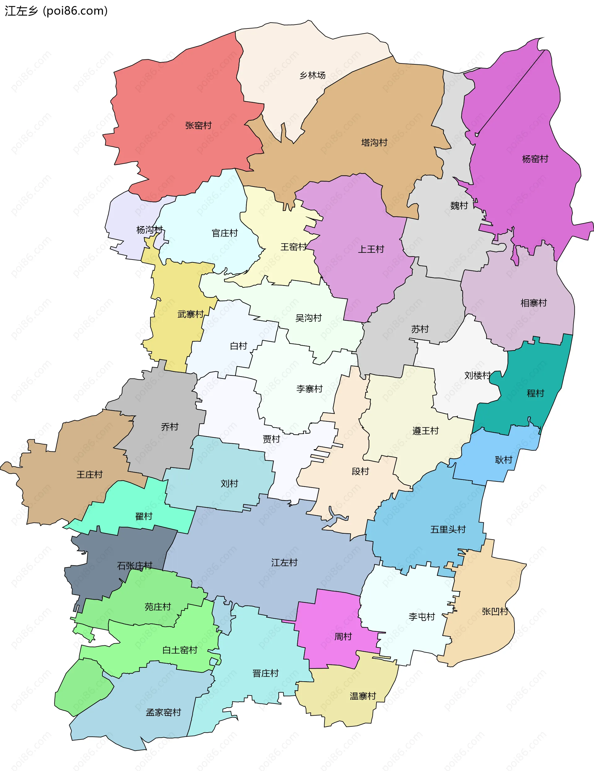 江左乡边界地图(五级行政区划)