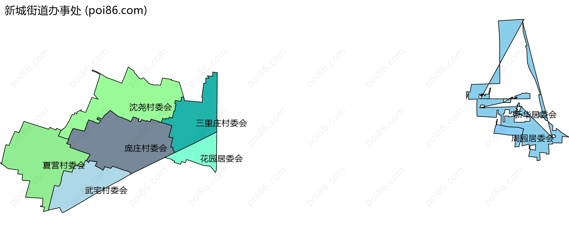 新城街道办事处边界地图(五级行政区划)