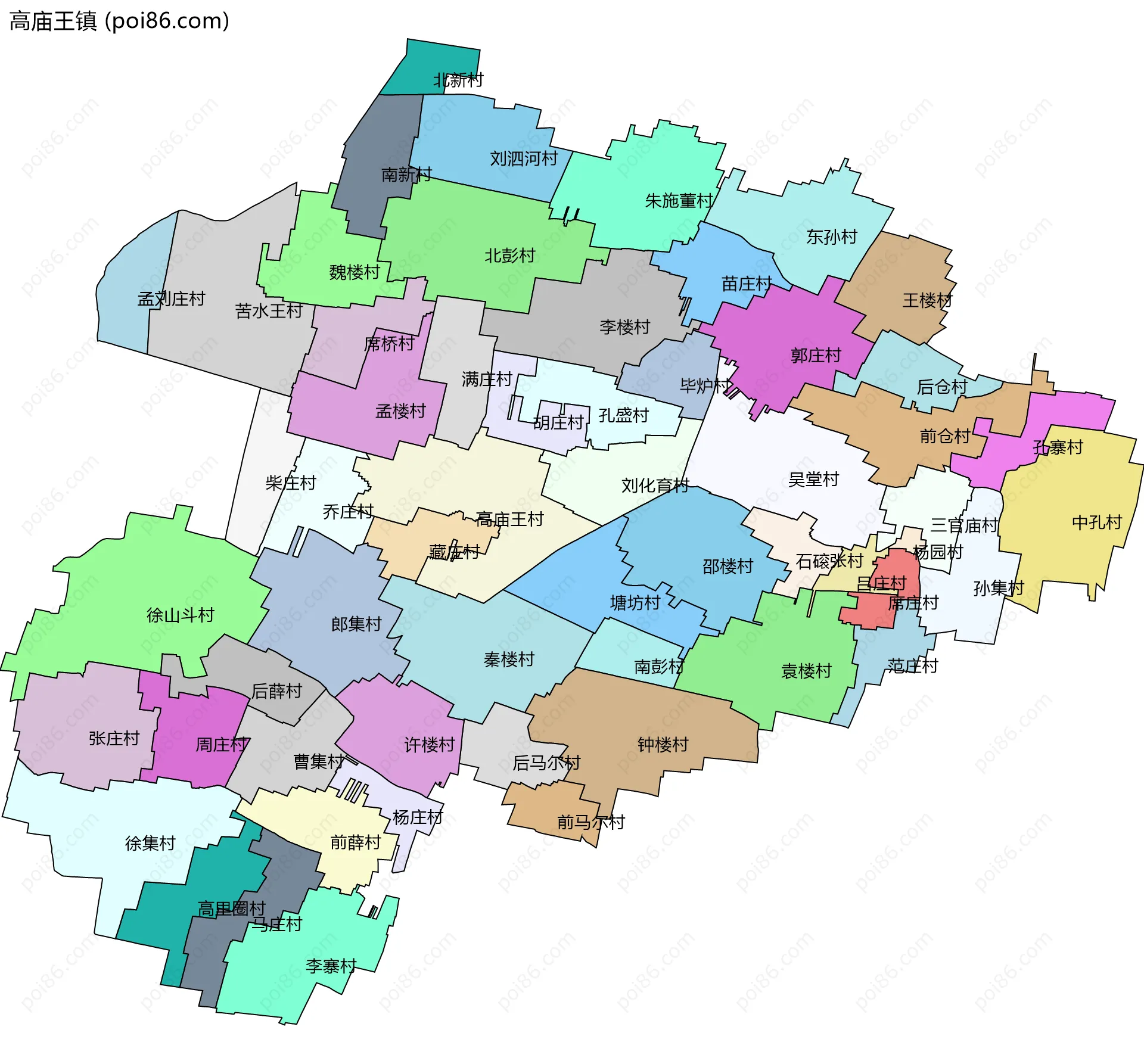 高庙王镇边界地图(五级行政区划)