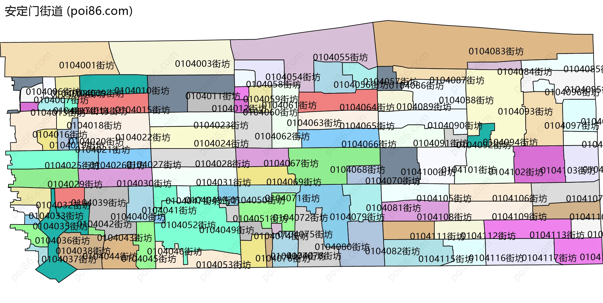 安定门街道边界地图(五级行政区划)