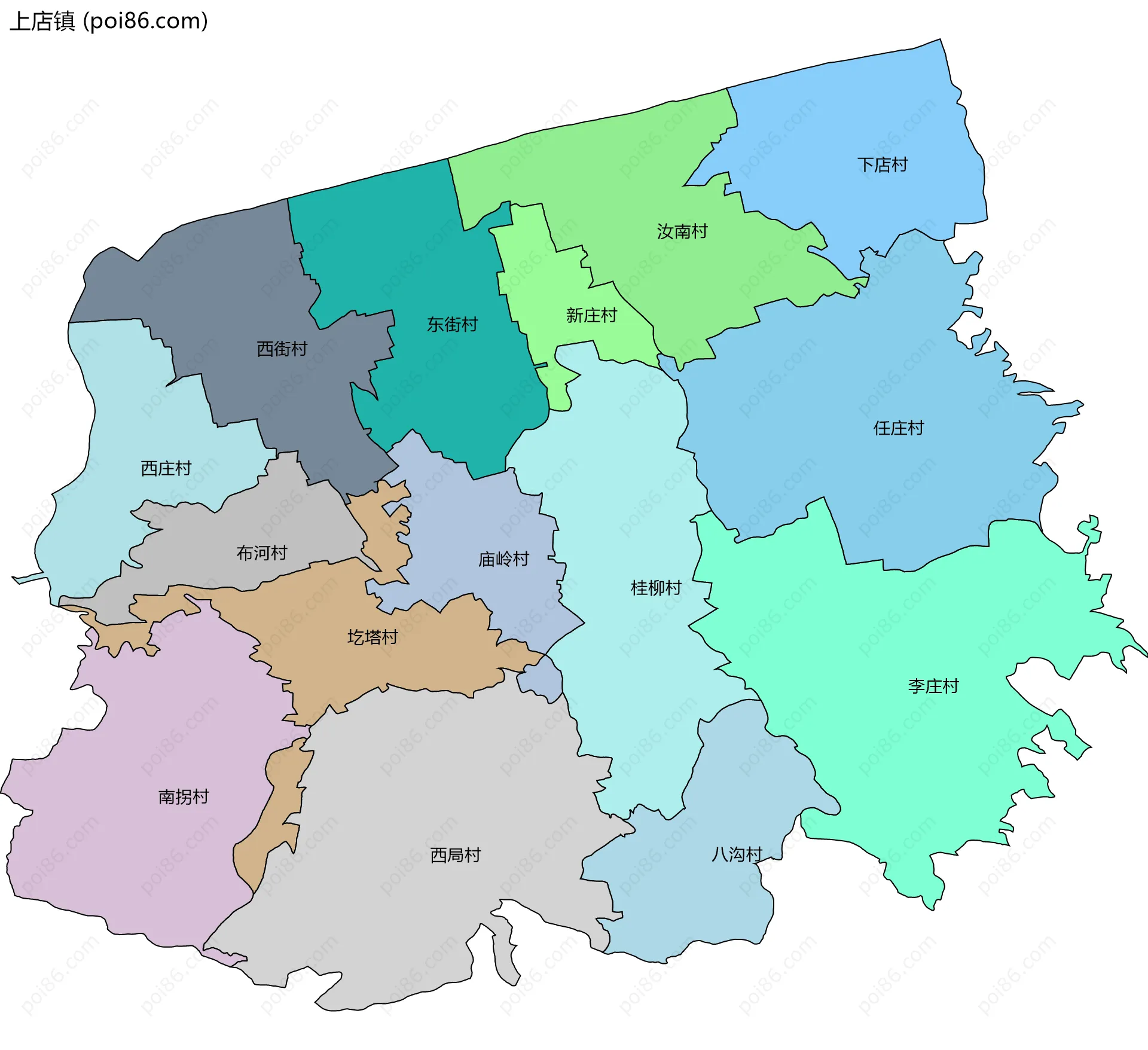 上店镇边界地图(五级行政区划)