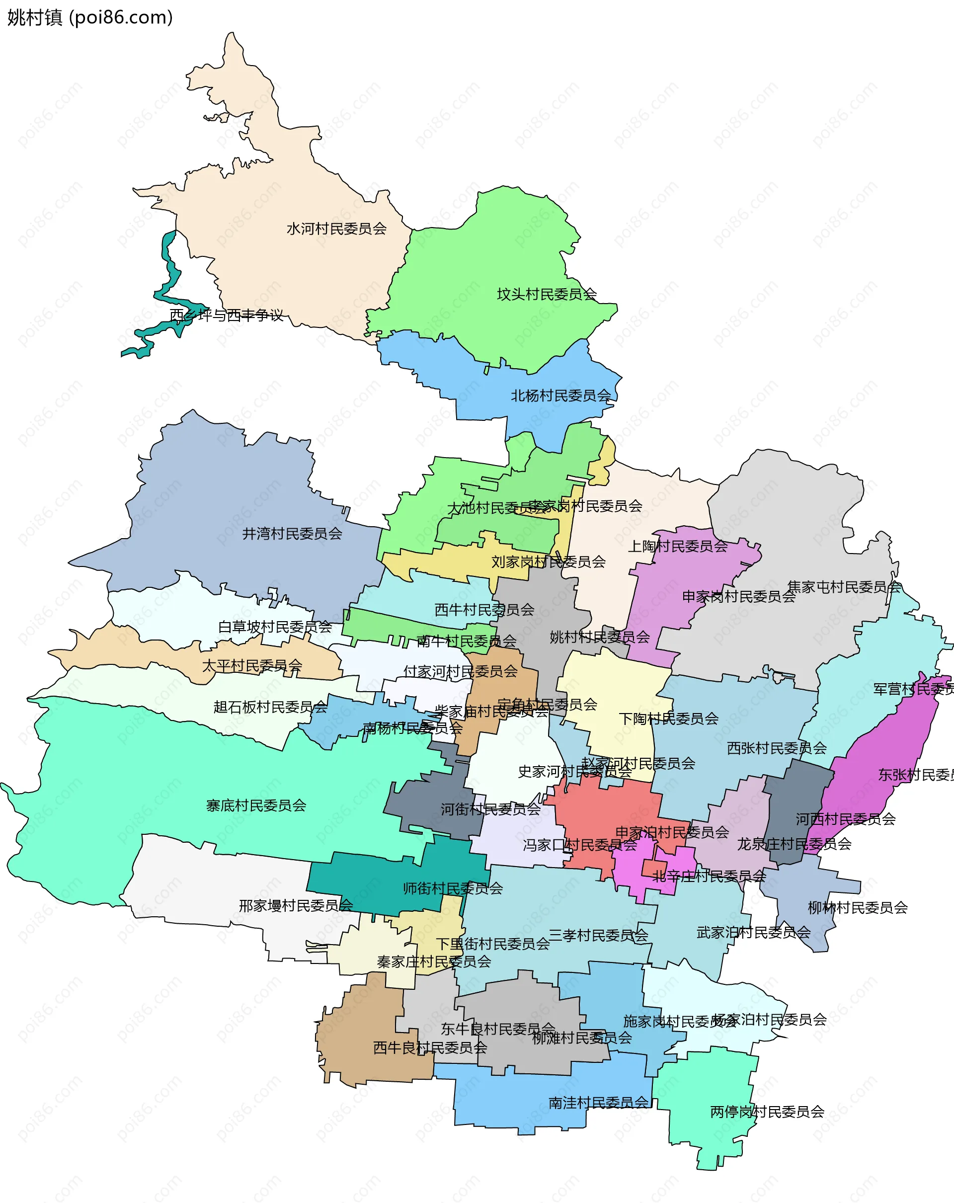 姚村镇边界地图(五级行政区划)