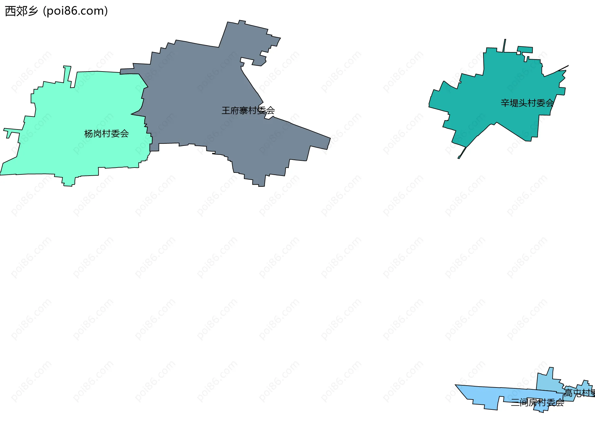 西郊乡边界地图(五级行政区划)