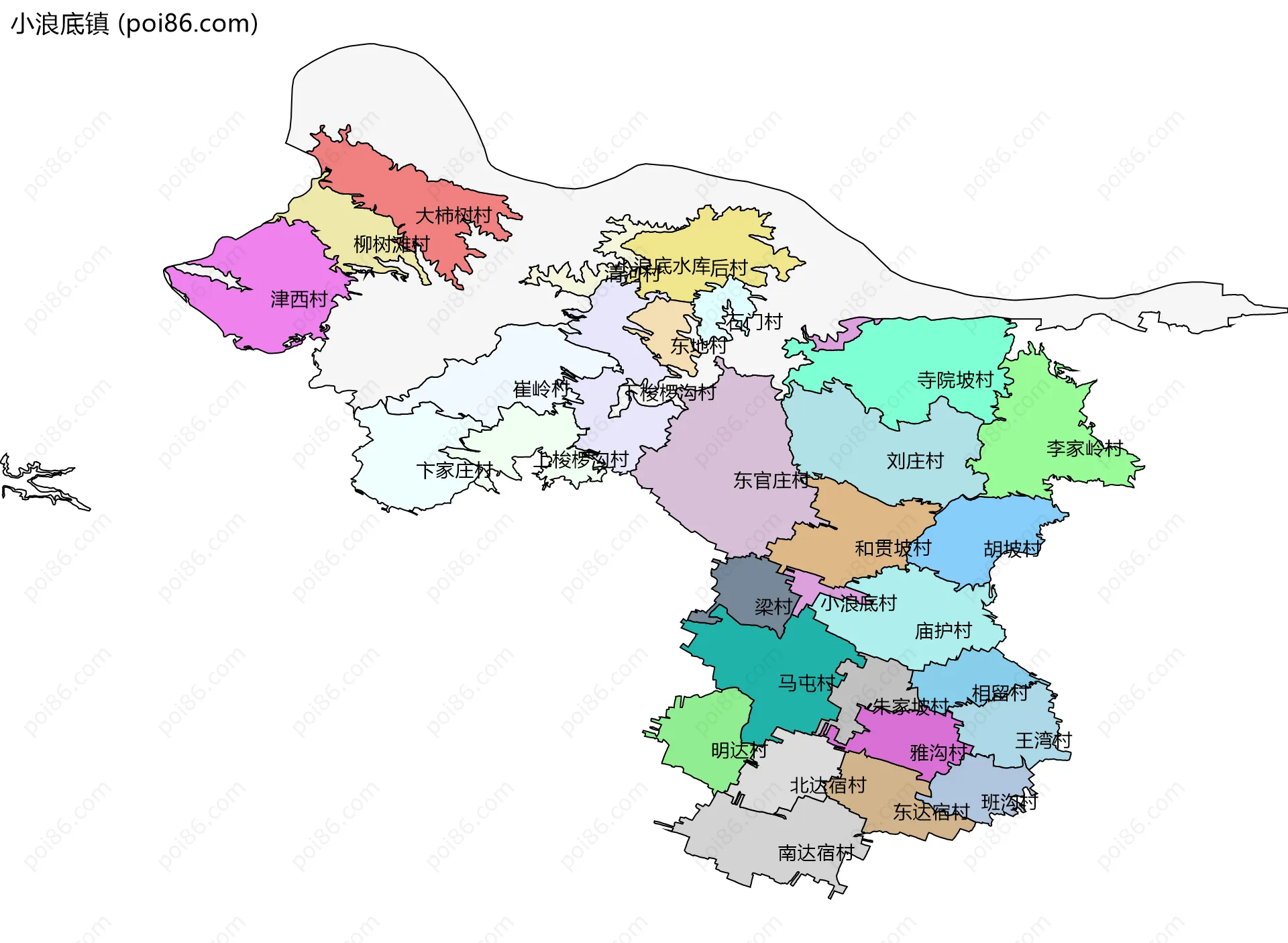 小浪底镇边界地图(五级行政区划)