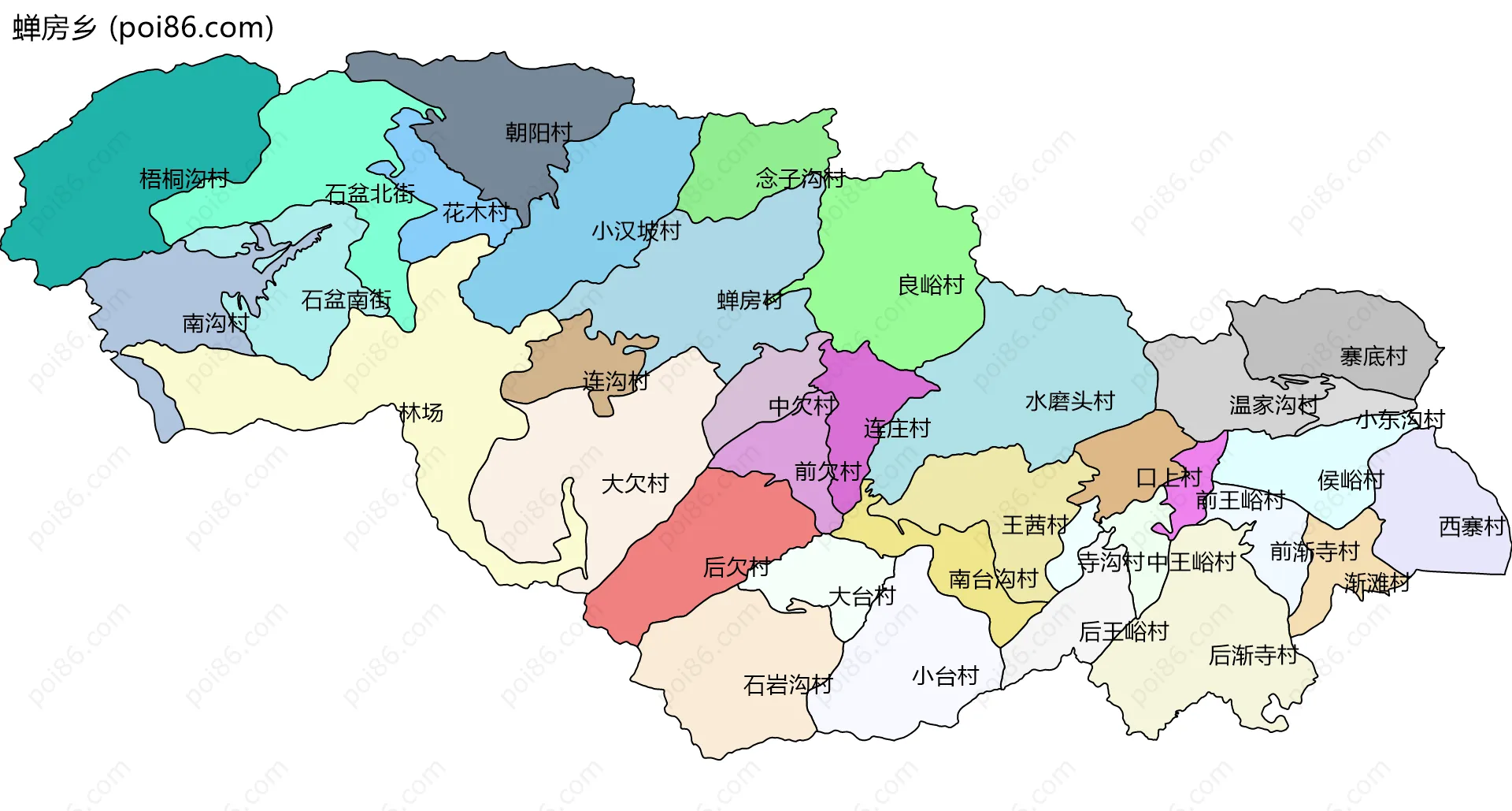 蝉房乡边界地图(五级行政区划)