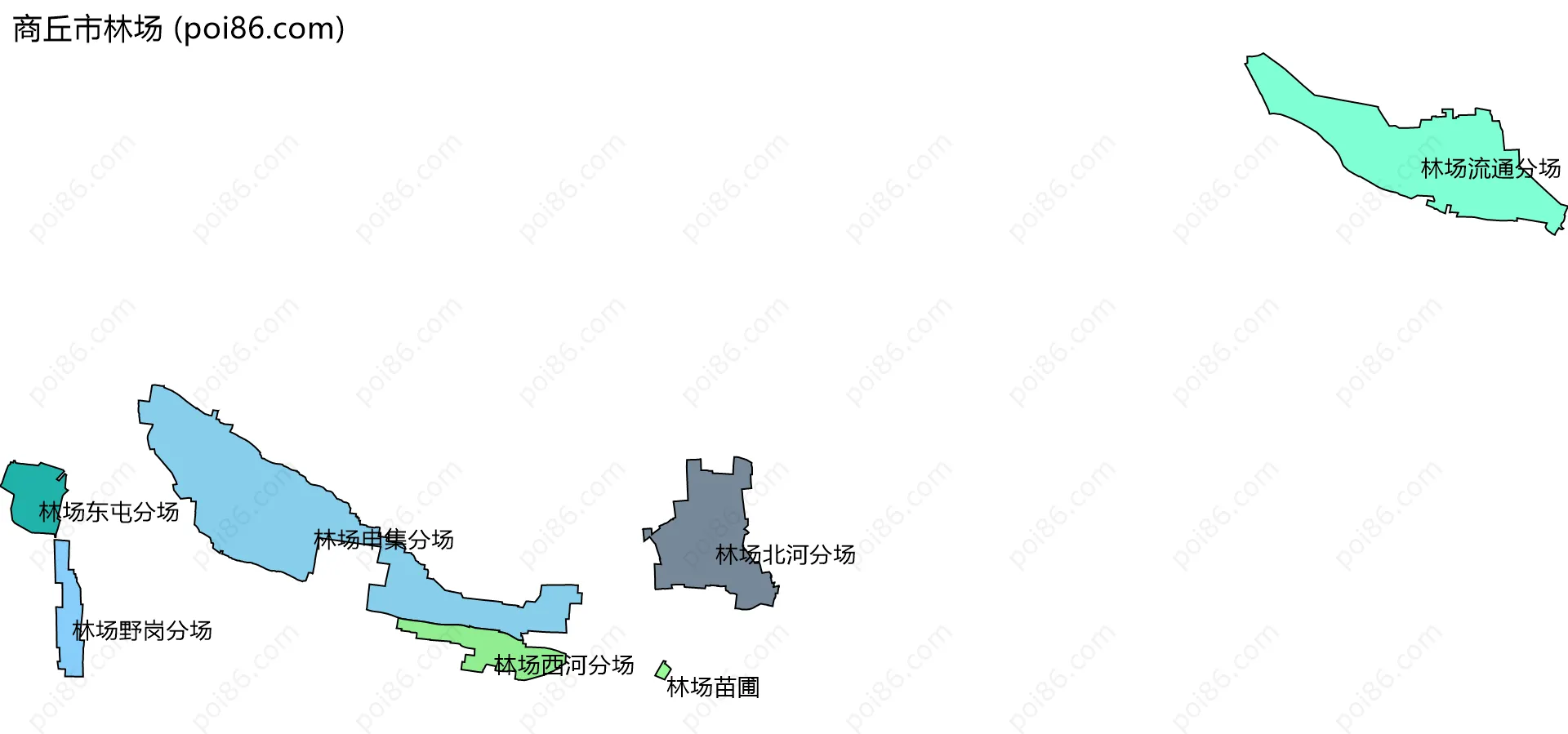 商丘市林场边界地图(五级行政区划)