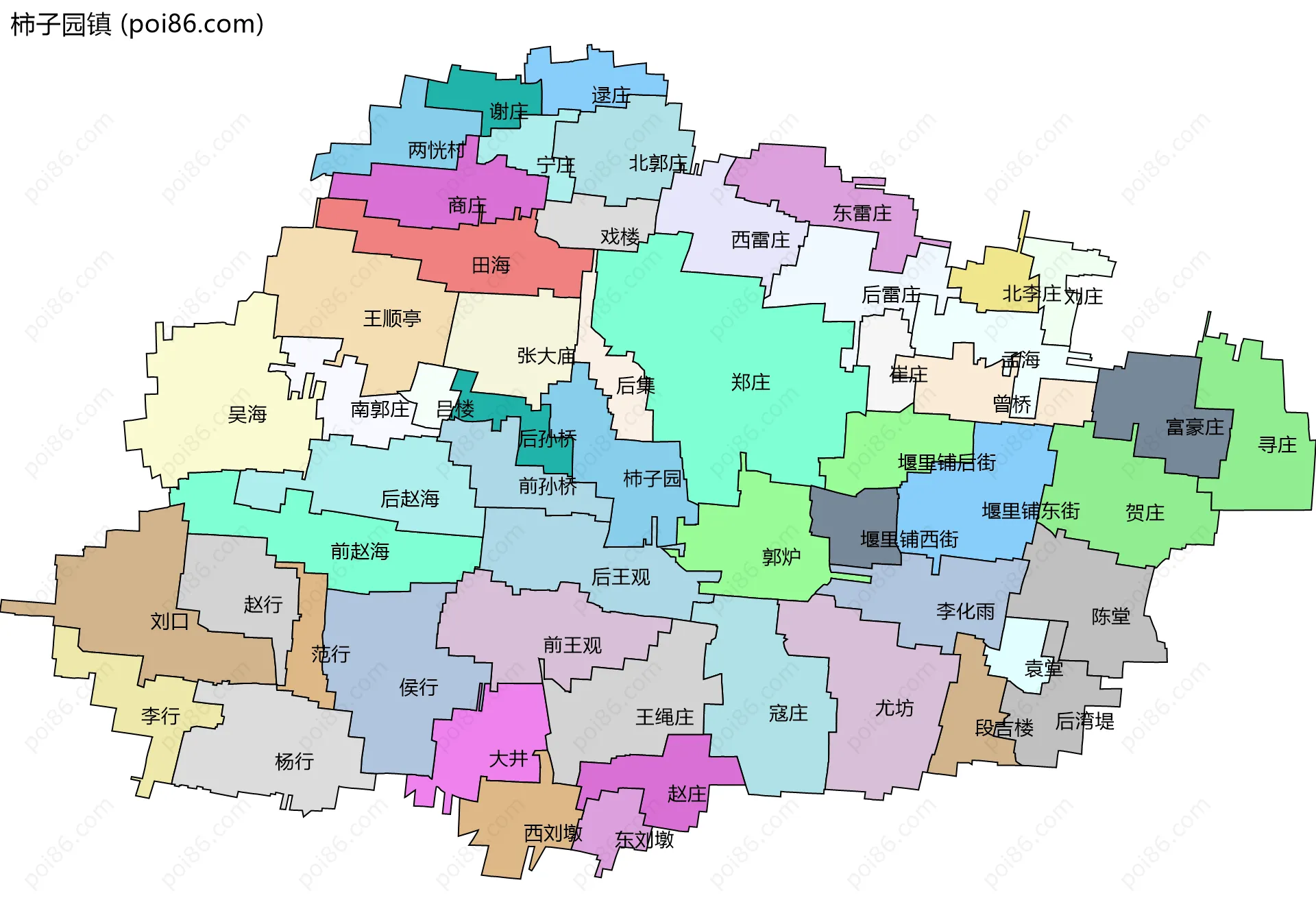 柿子园镇边界地图(五级行政区划)