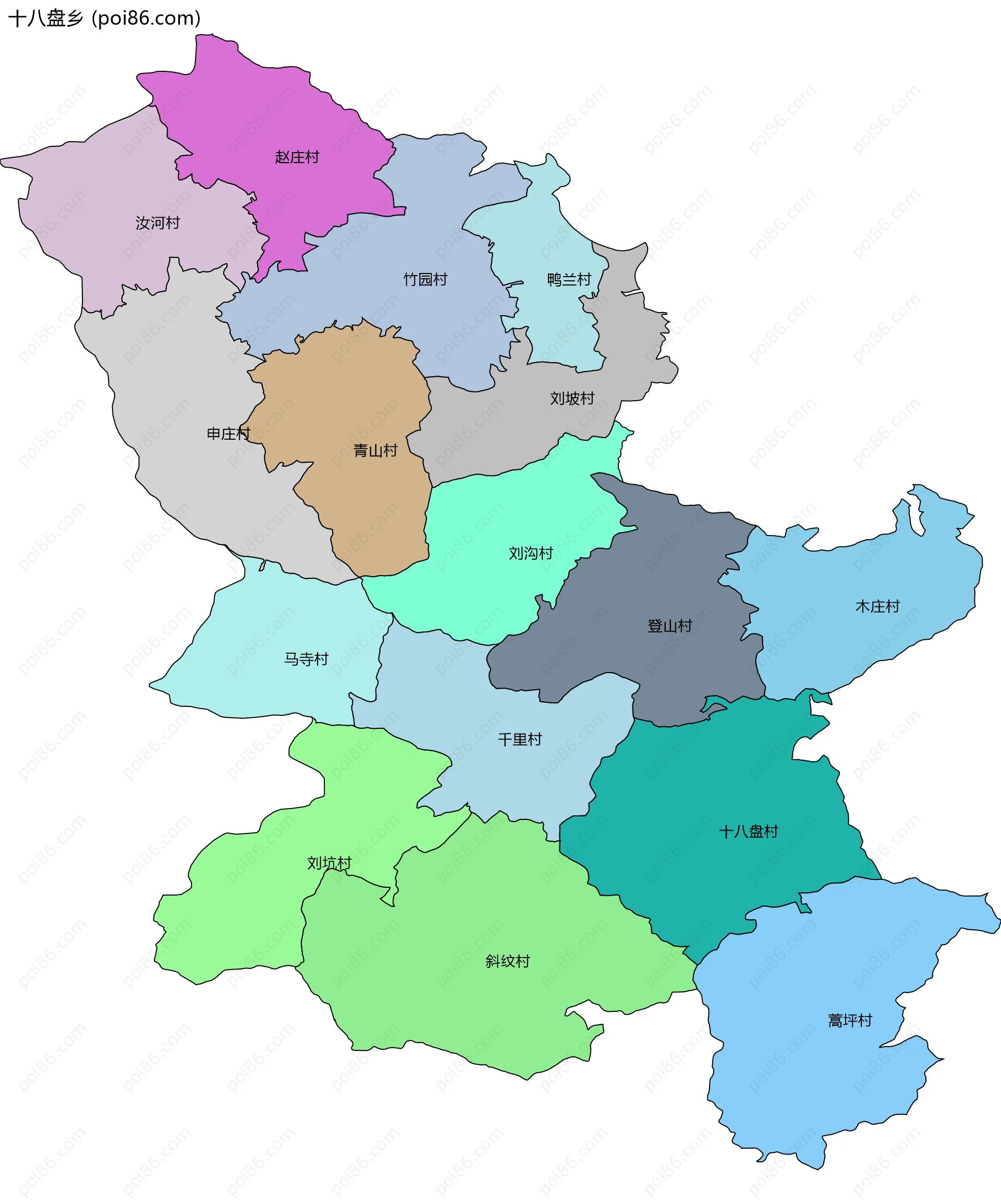 十八盘乡边界地图(五级行政区划)