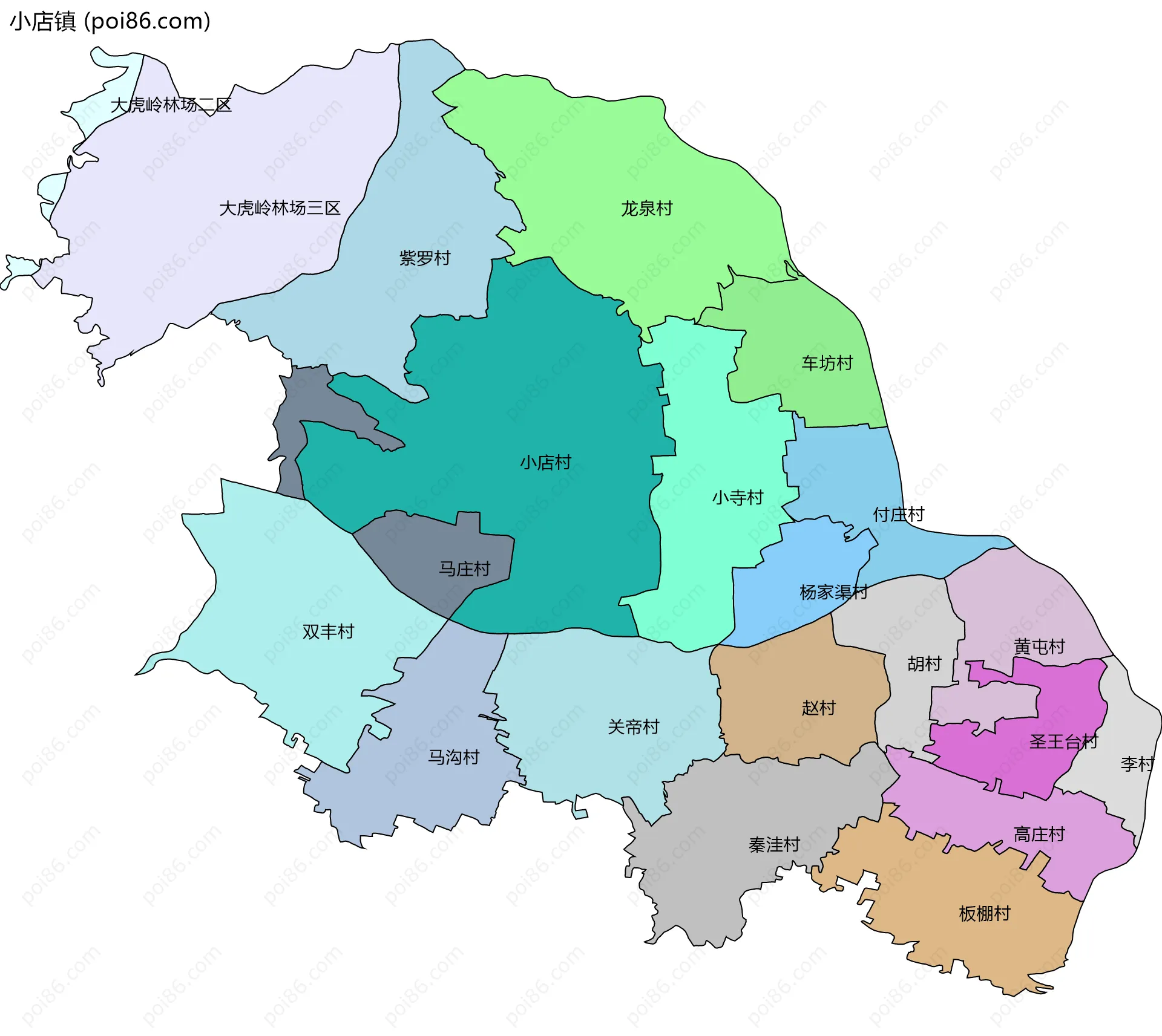 小店镇边界地图(五级行政区划)