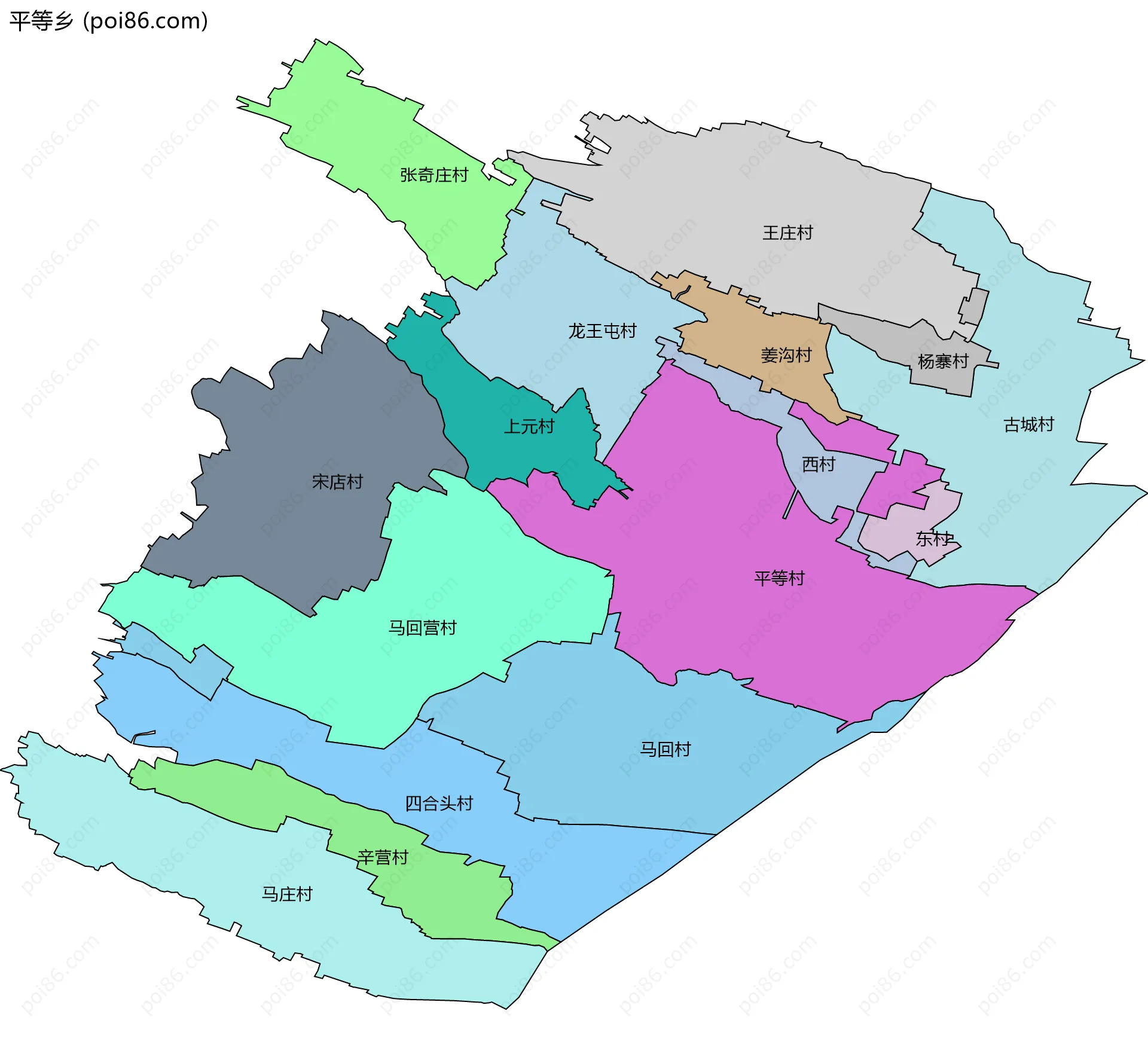 平等乡边界地图(五级行政区划)