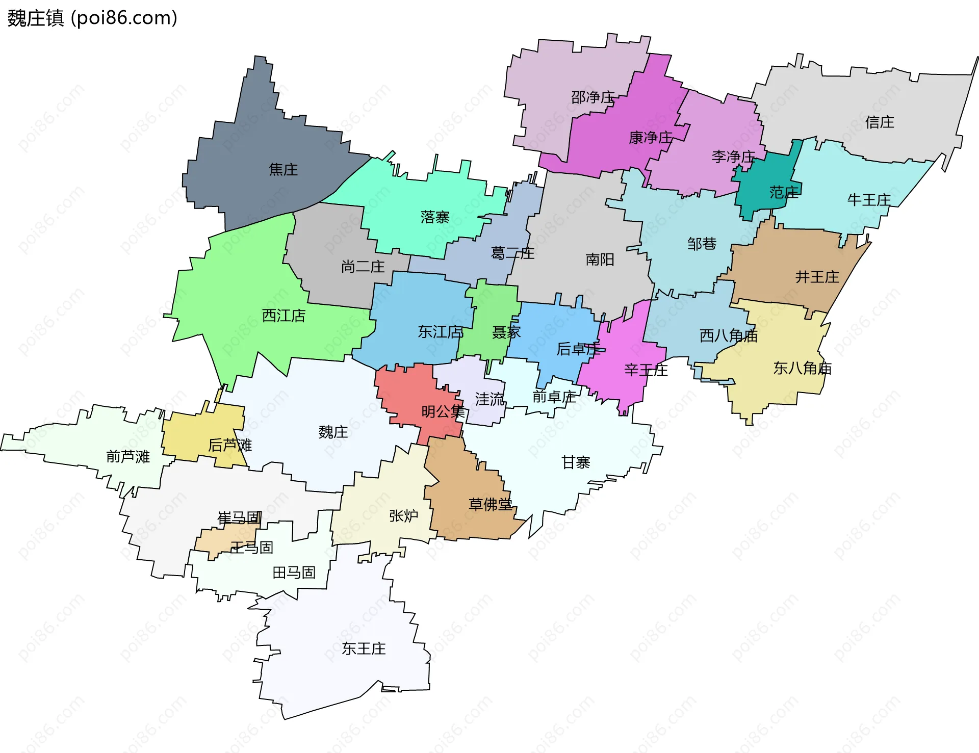 魏庄镇边界地图(五级行政区划)