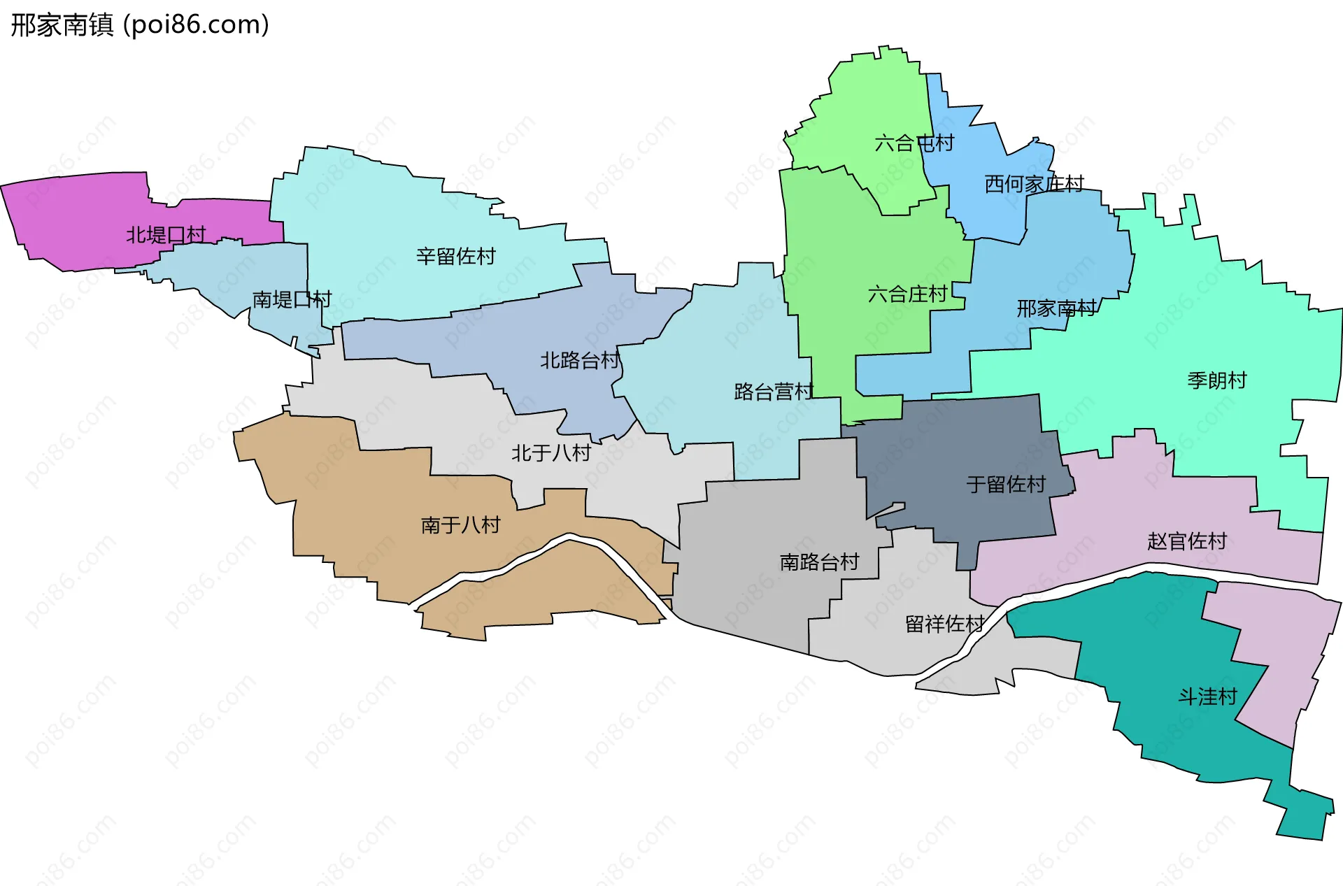 邢家南镇边界地图(五级行政区划)