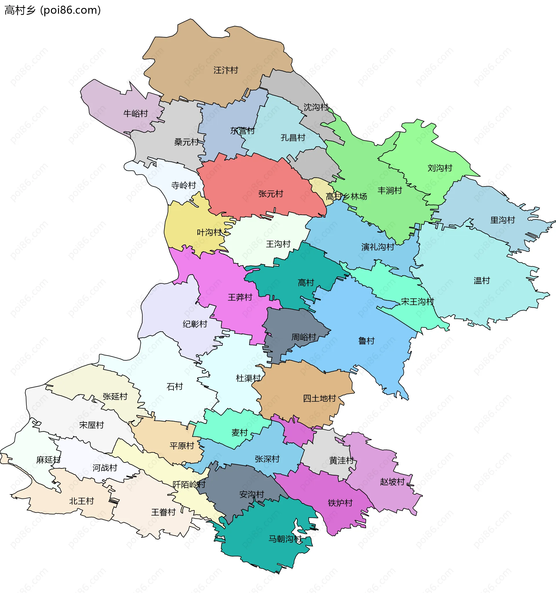 高村乡边界地图(五级行政区划)