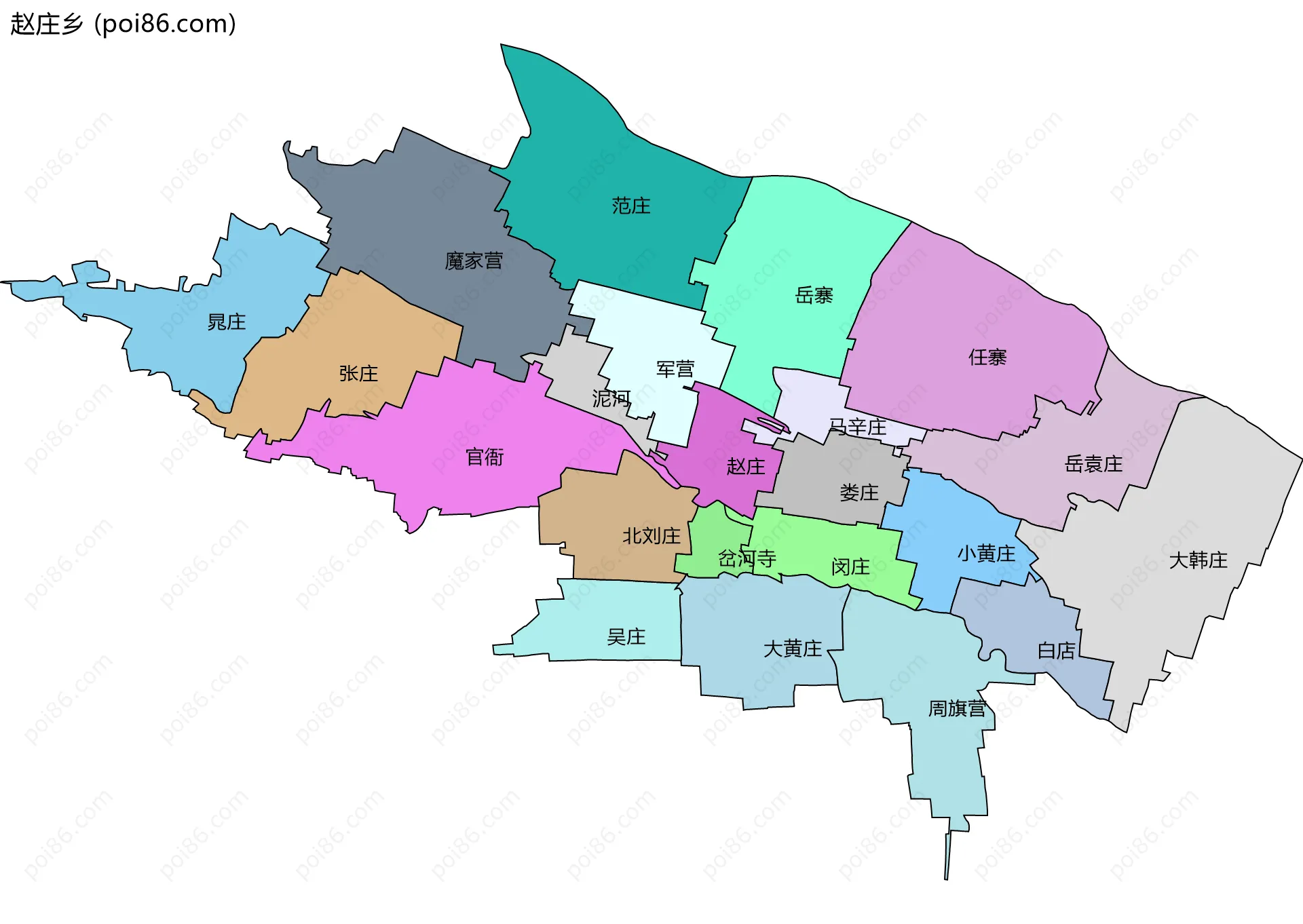 赵庄乡边界地图(五级行政区划)