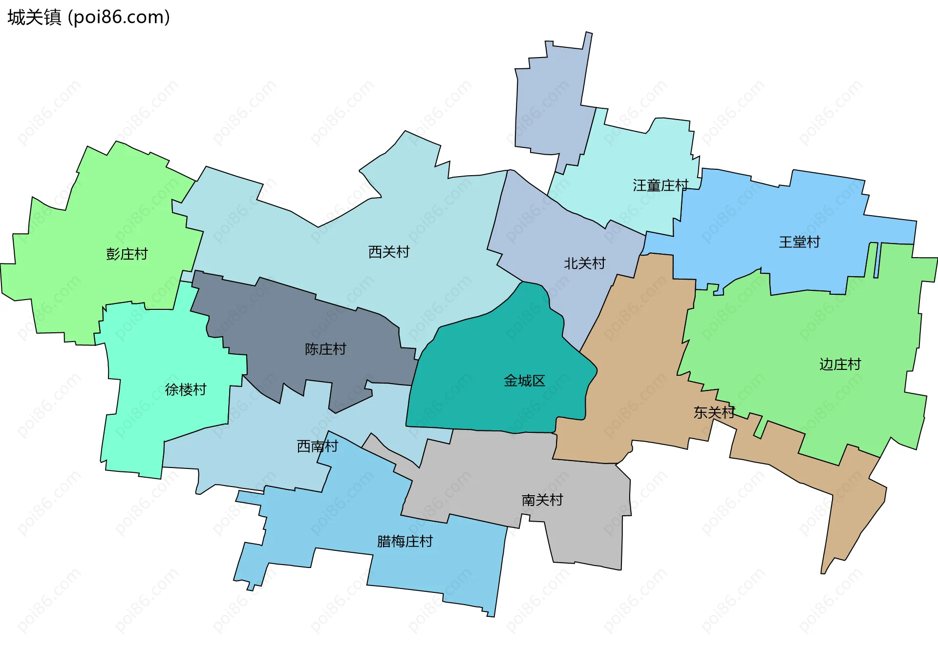 城关镇边界地图(五级行政区划)
